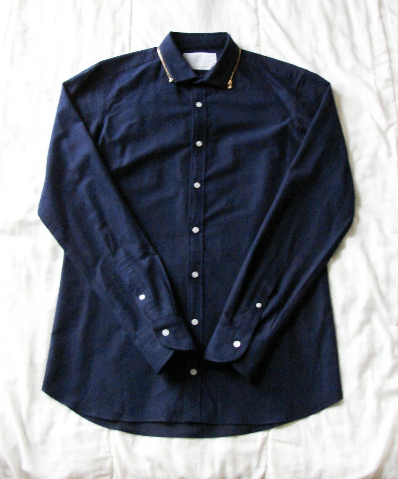 Kolor Japanese Designer Kolor Navy Blue Shirt Zip Zipper Collar Size US L / EU 52-54 / 3 - 1 Thumbnail