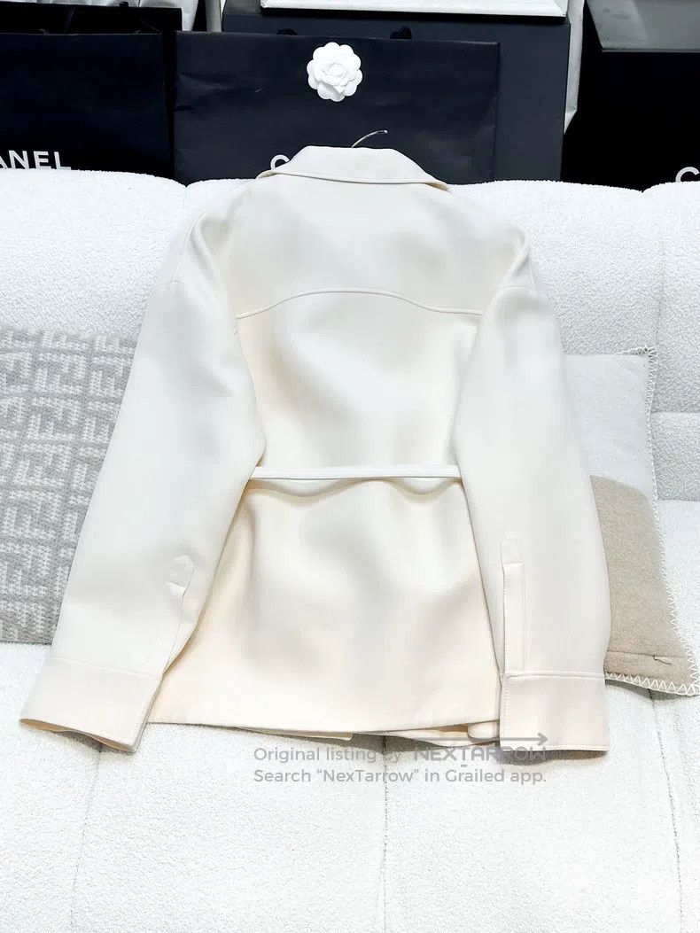 Fendi Fendi Cream White Leather Patch Pocket Jacket with Belt Size XS / US 0-2 / IT 36-38 - 2 Thumbnail