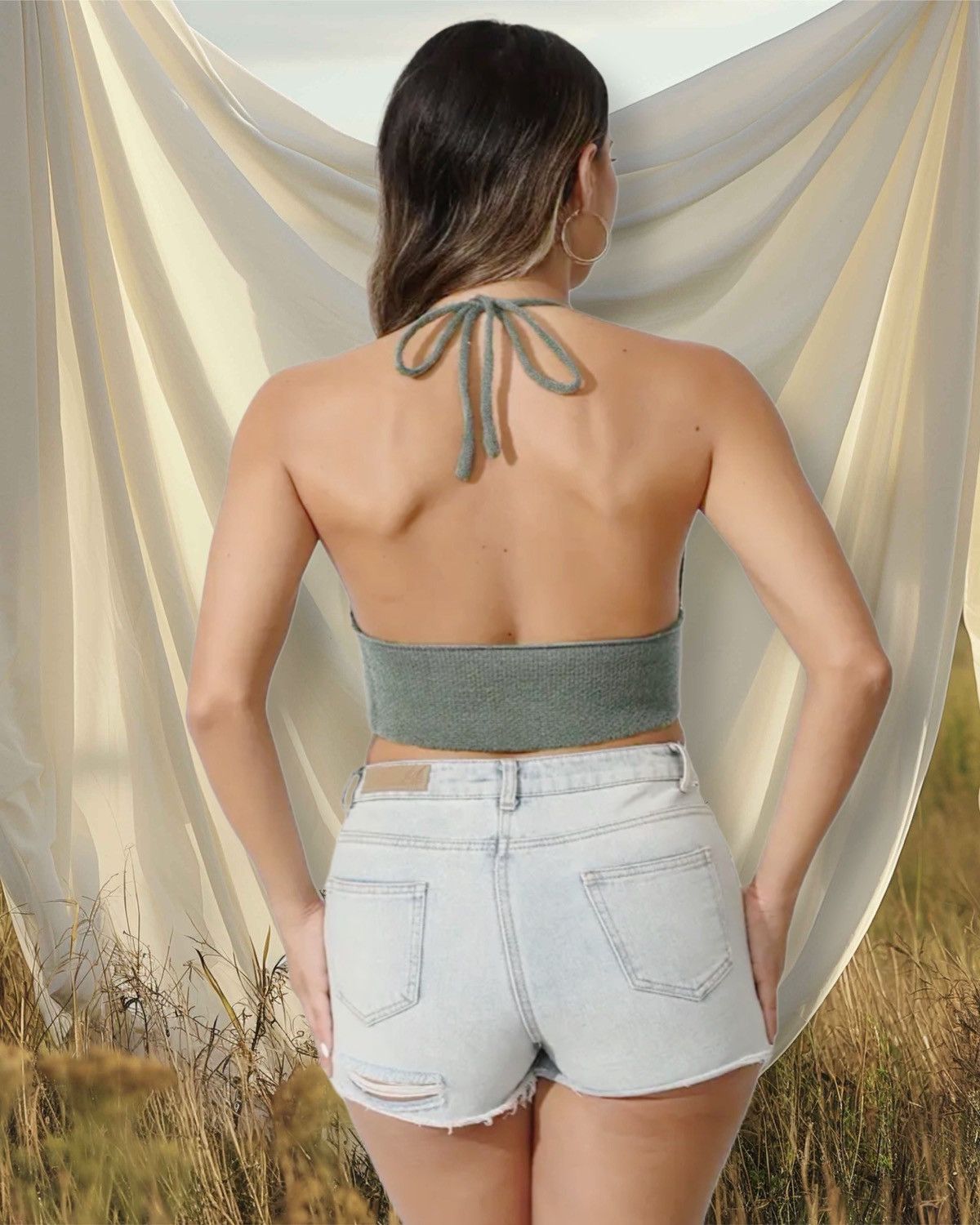 Handmade knit olive mushroom halter crochet festival tank daisy EDC Size ONE SIZE - 12 Thumbnail
