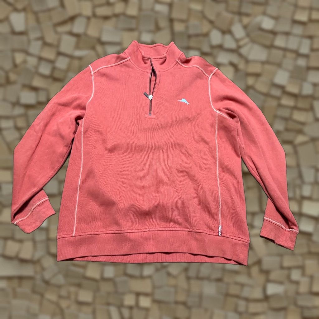 Tommy Bahama Tommy Bahama Sweater Men's Large Orange 1/4 Zipper Pullover RELAX Knit Cotton Mock Neck Long Sleeve Casual - Mens Size US L / EU 52-54 / 3 - 1 Thumbnail