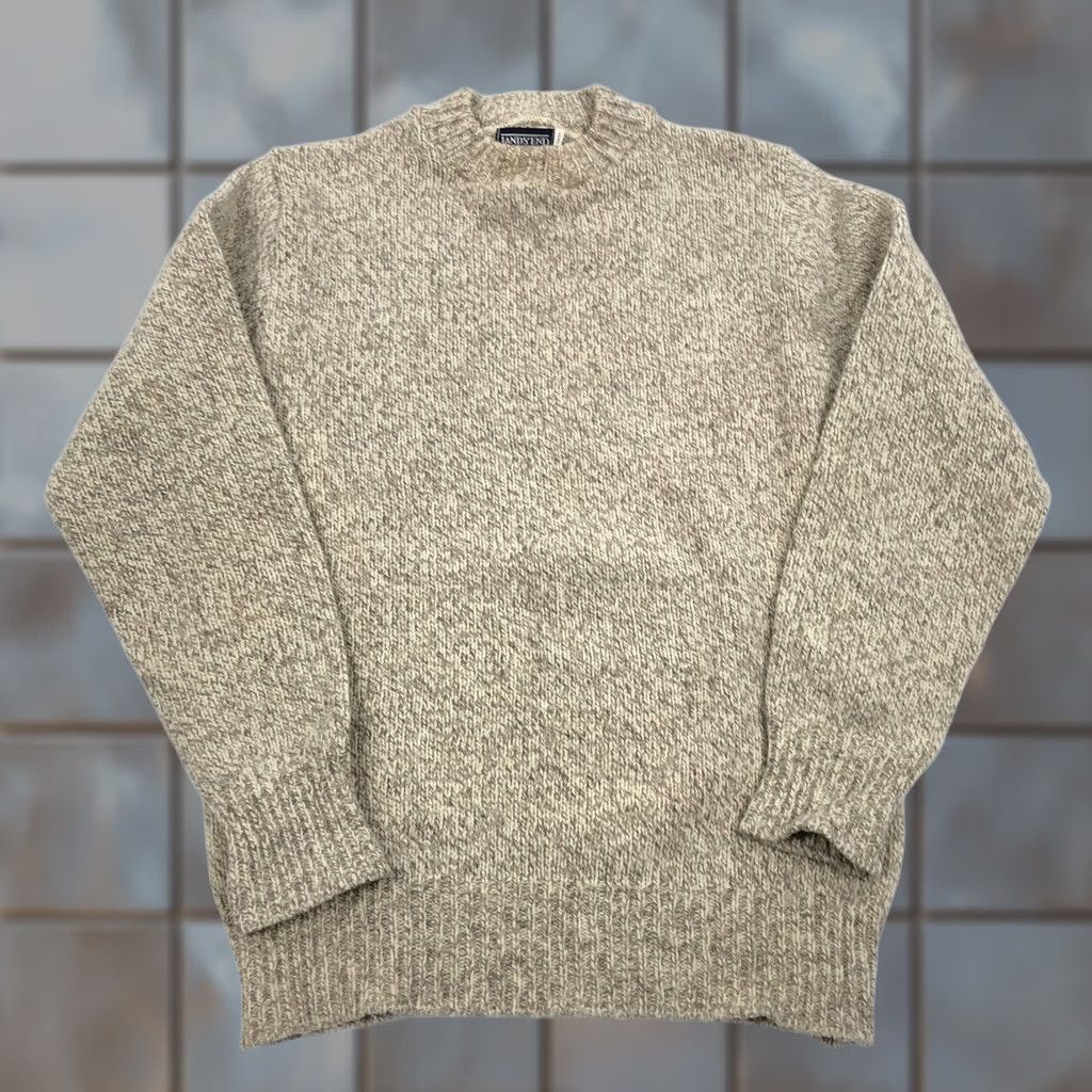 Lands' End VINTAGE Lands' End Men XL Wool Blend Crew Neck Sweater Beige Heathered 80s Pullover Knit Ribbed Cuffs Hem Long Sleeve Casual Mens Size US XL / EU 56 / 4 - 1 Thumbnail