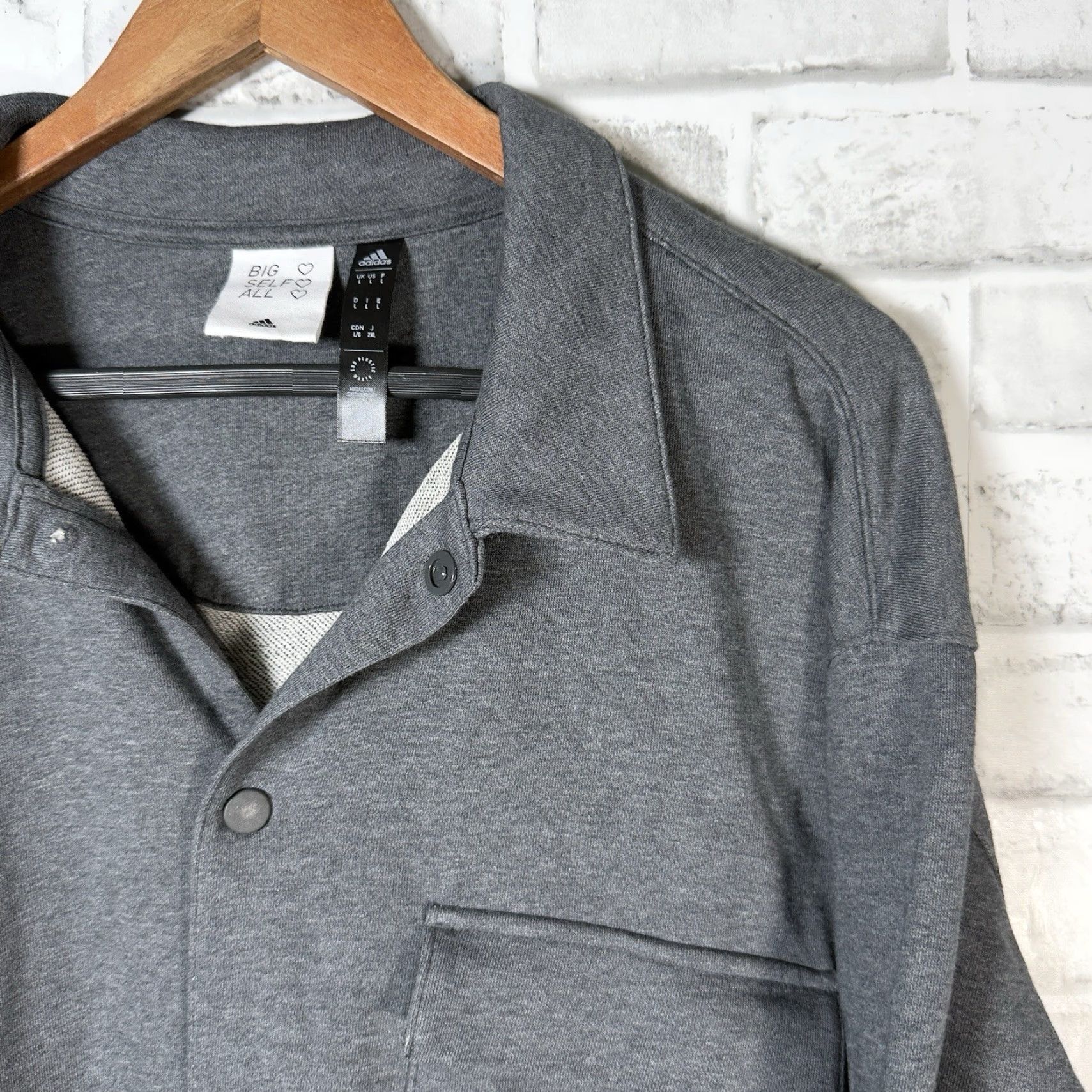 Adidas Adidas Jacket Mens L Gray Button-Down Nylon Basic Big Self All Button Down Size US L / EU 52-54 / 3 - 2 Thumbnail
