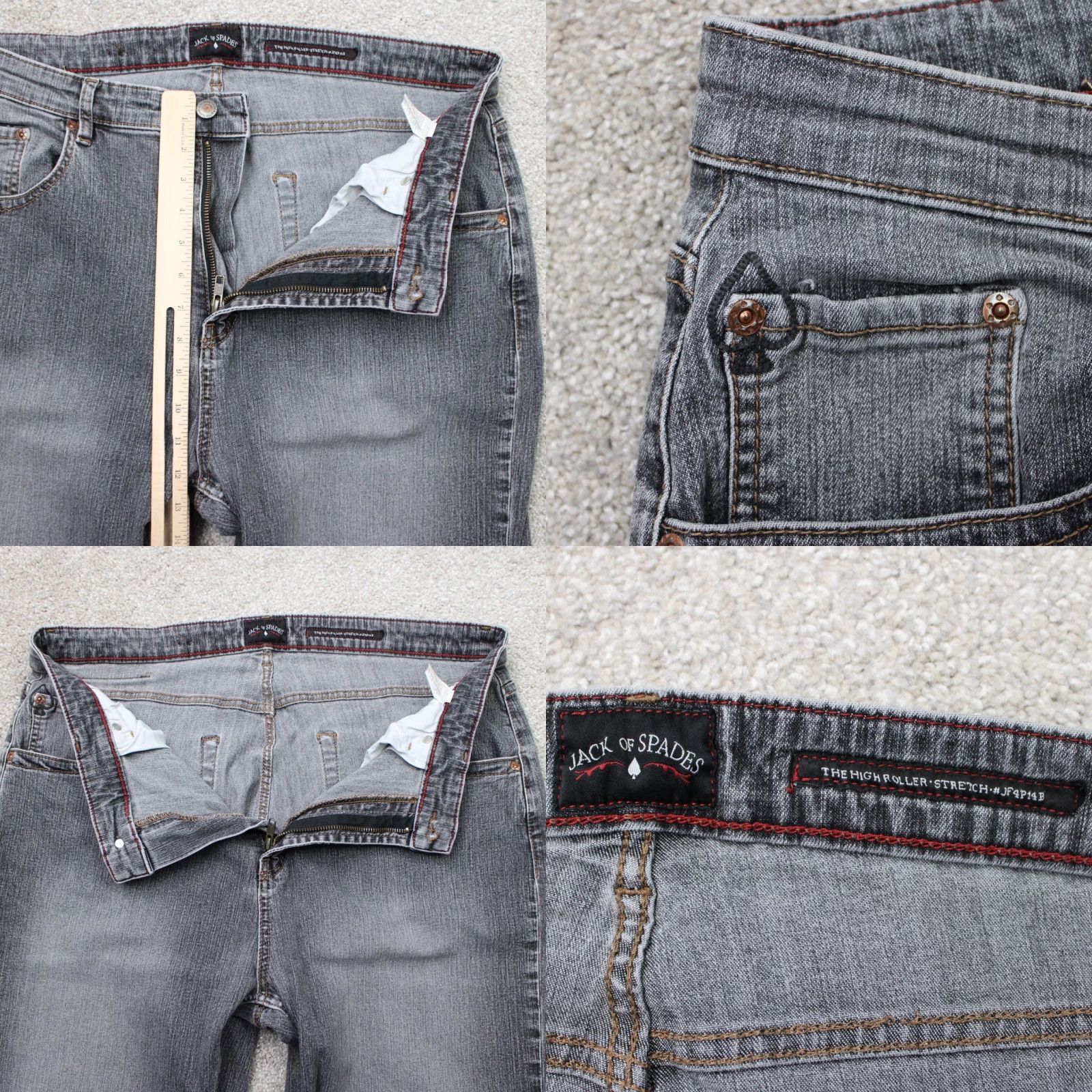 Vintage Jack of Spades Jeans Mens 40x28 Faded Black High Roller 5-Pocket Stretch Denim Jeans Size US 40 / EU 56 - 8 Thumbnail