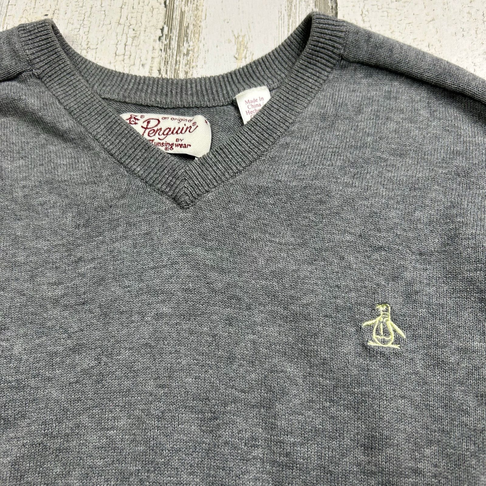 Original Penguin Original Penguin Gray Men's V-neck Sweater Size US M / EU 48-50 / 2 - 2 Thumbnail