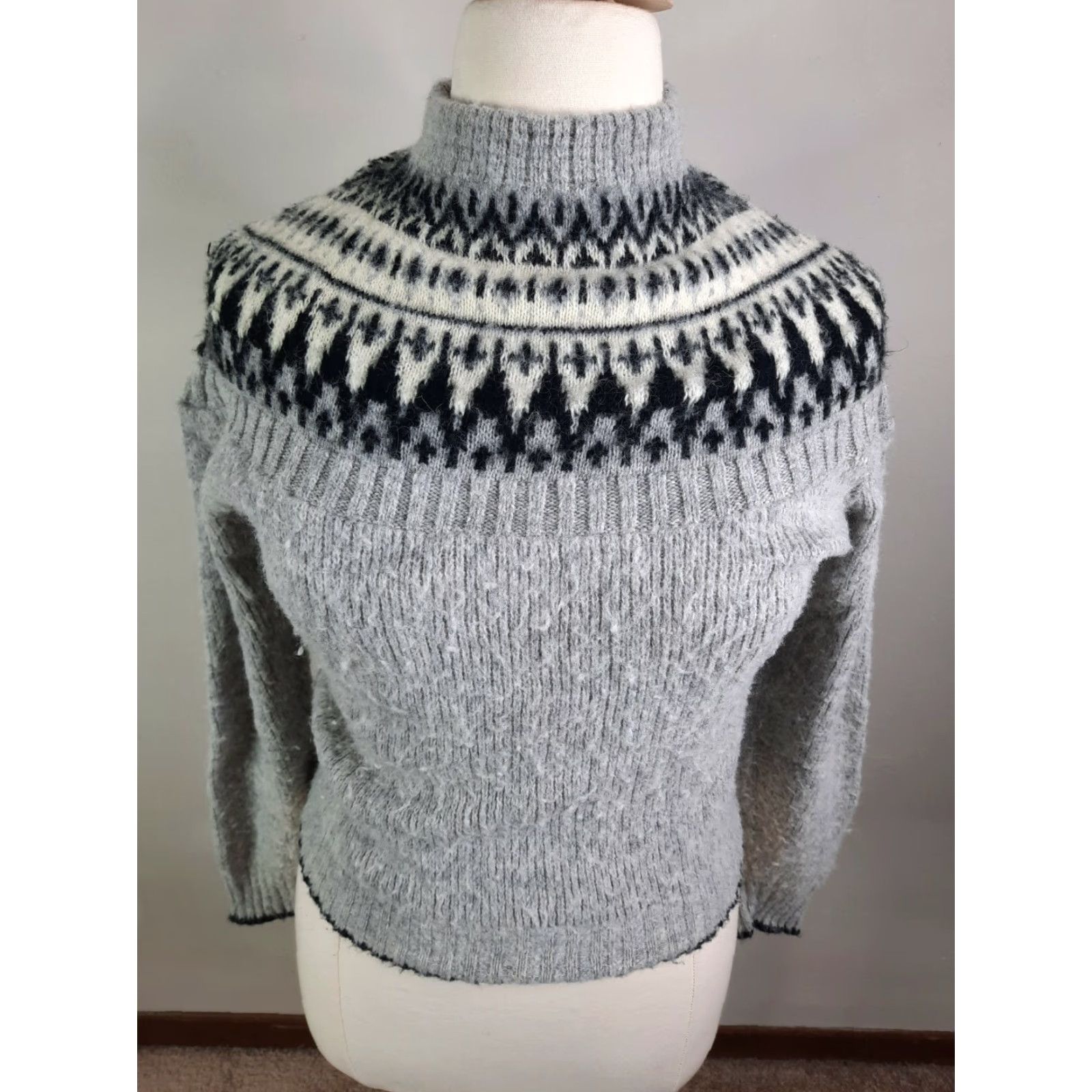 Sears VINTAGE Sears 70s Kings Road Fair Isle Sweater Womens XL Gray Wool Blend Pullover Mock Neck Sweater Size XL / US 12-14 / IT 48-50 - 4 Thumbnail