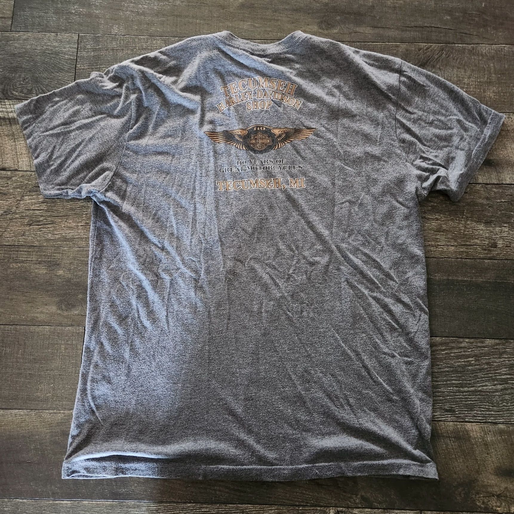Harley Davidson Harley-Davidson T-Shirt Tecumseh Michigan Men's XL Athletic Fit Double Sided Gray Cotton Crew Neck Short Sleeve Shirt Size XL Mens Size US XL / EU 56 / 4 - 3 Thumbnail