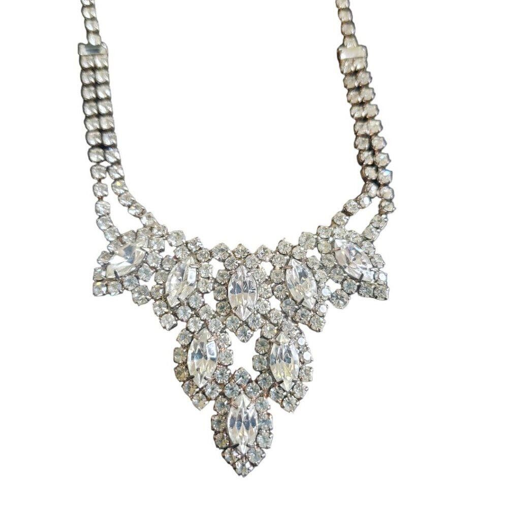 Designer Silver Tone Rhinestone Marquis Necklace Vintage 16" Size ONE SIZE - 3 Thumbnail