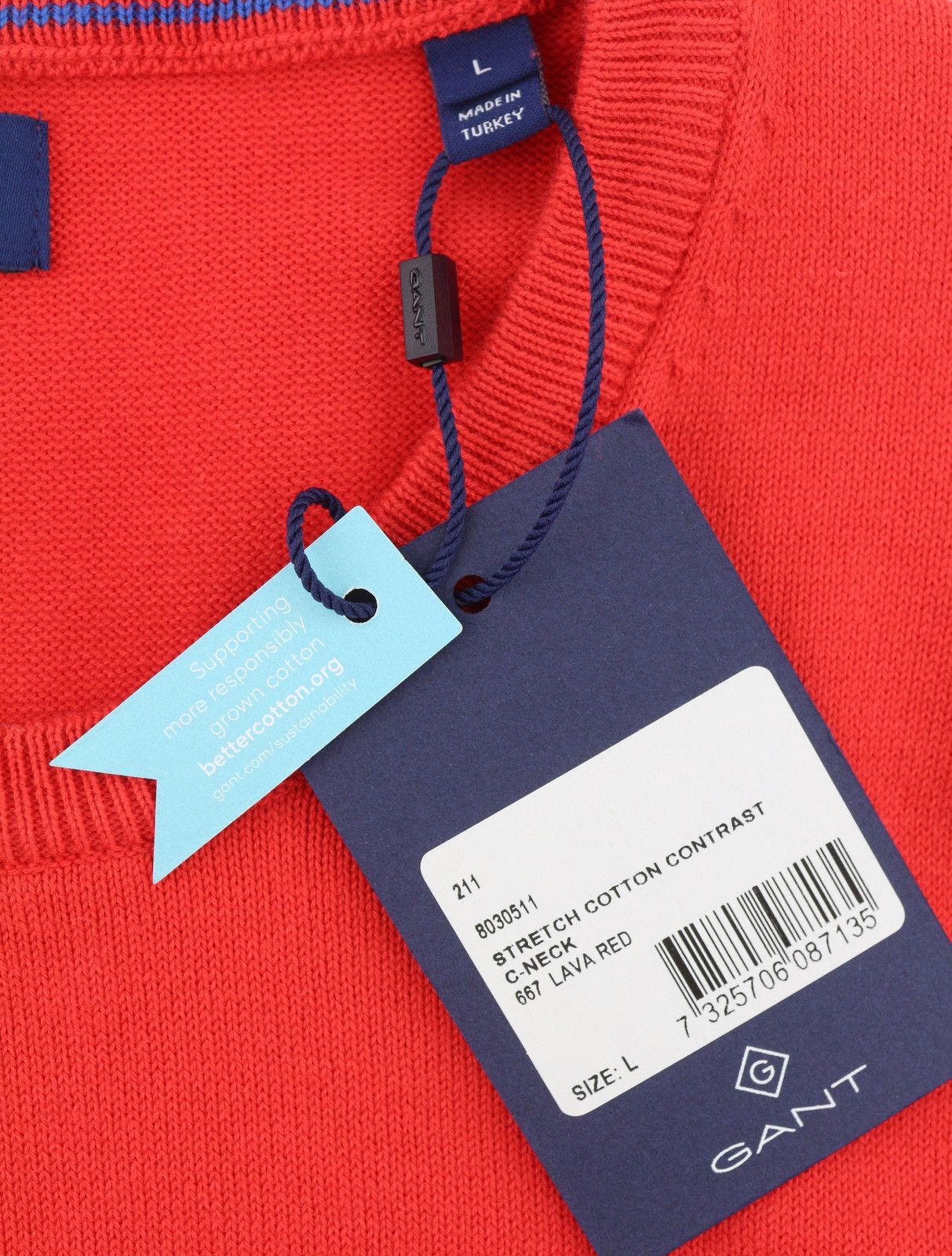 Gant STRETCH COTTON C-NECK L Lava Red Tight Knit Jumper 87242 Size US L / EU 52-54 / 3 - 7 Thumbnail