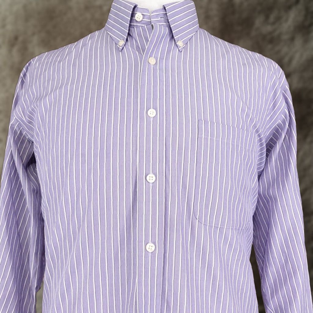 Vintage Kirkland Signature Shirt Mens 17-33 Purple Stripe Button Down Non Iron Cotton Size US XL / EU 56 / 4 - 1 Thumbnail