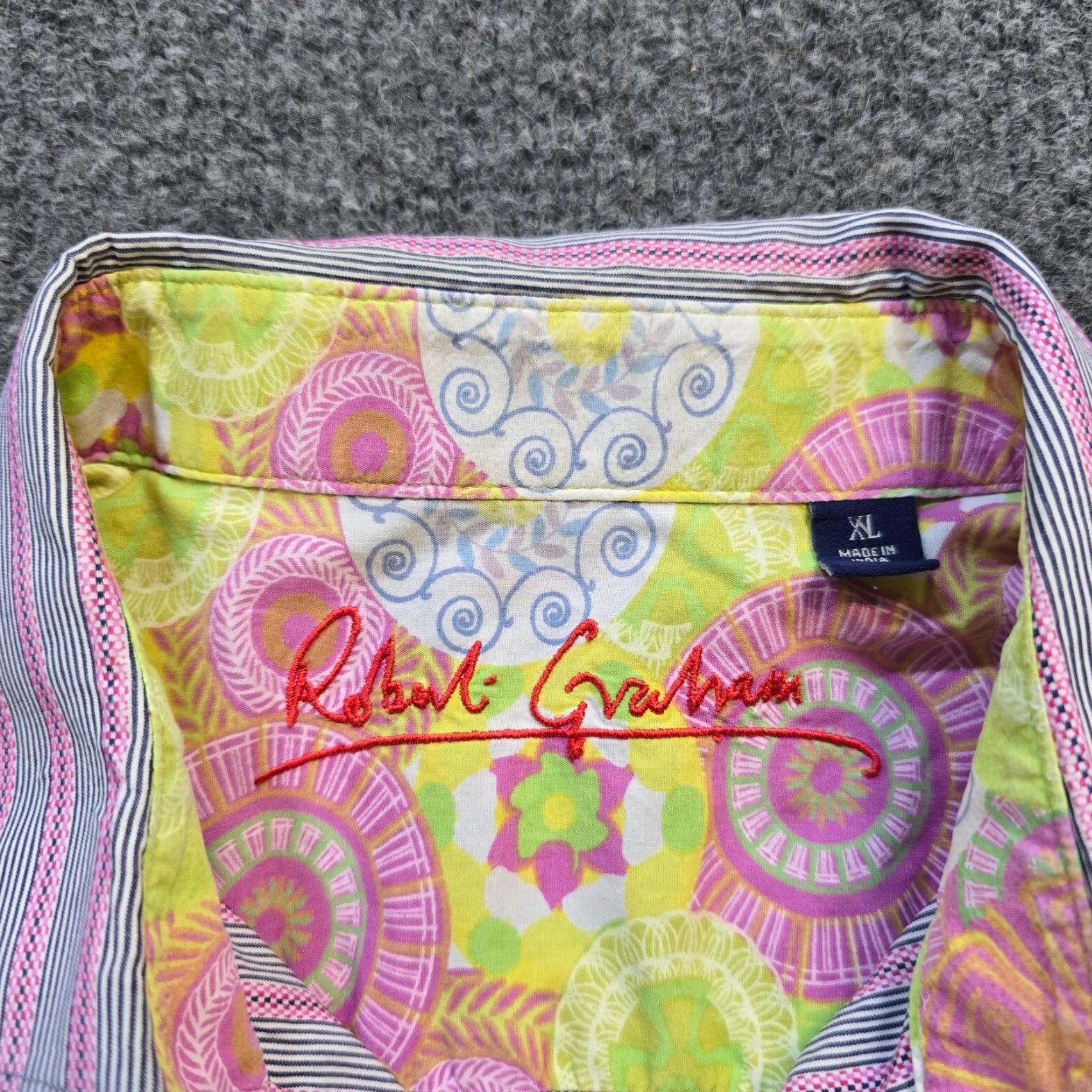 Robert Graham Robert Graham Shirt Mens XL Gray Pink Striped Flip Cuff Floral Capsule Career Size US XL / EU 56 / 4 - 4 Thumbnail