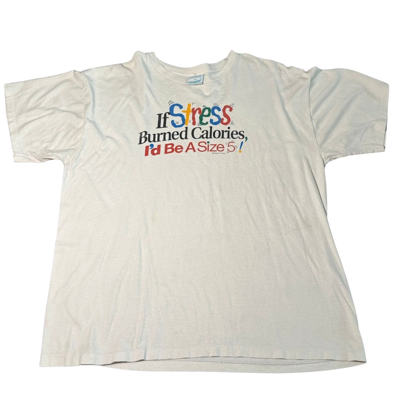 Other Vintage 90s Funny white T-Shirt stress calories XL Size US XL / EU 56 / 4 - 1 Thumbnail