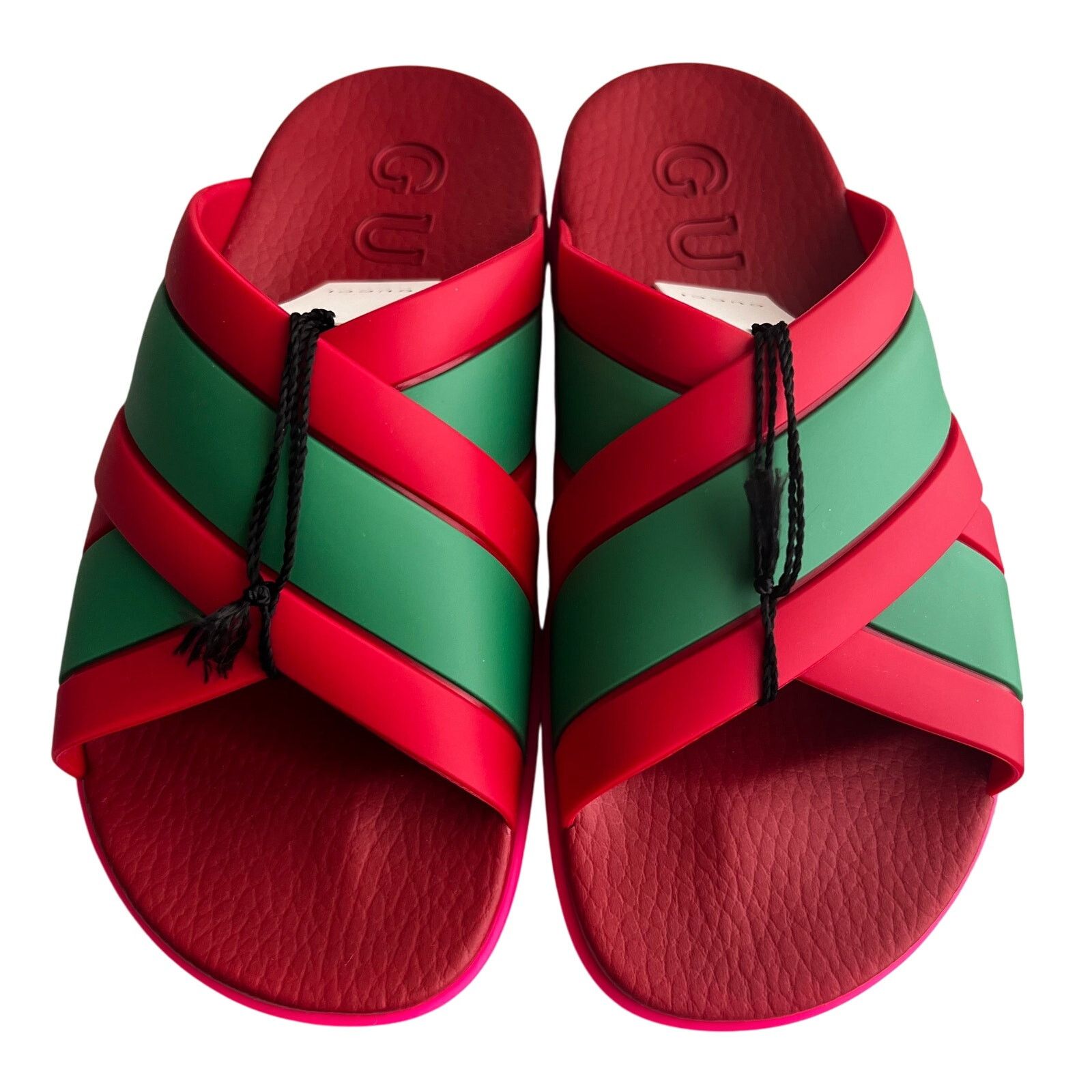Gucci Gucci Red Green Striped Web Accent Rubber Sandals, IT37/US7 Size US 7 / IT 37 - 3 Thumbnail