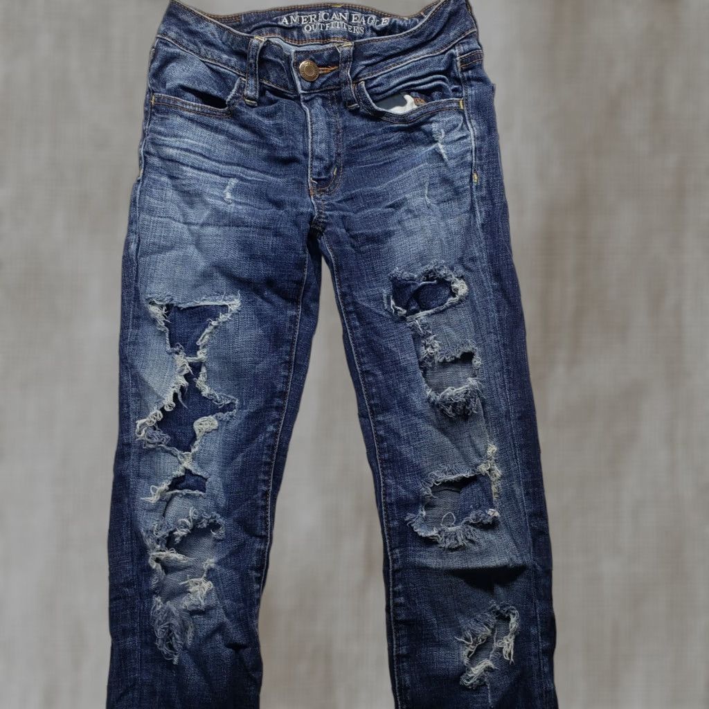American Eagle Outfitters VINTAGE American Eagle Outfitters Jeans Jegging Stretch Dark Wash Distressed 00 Womens Jeans Size 24" / US 00 / IT 34 - 1 Thumbnail