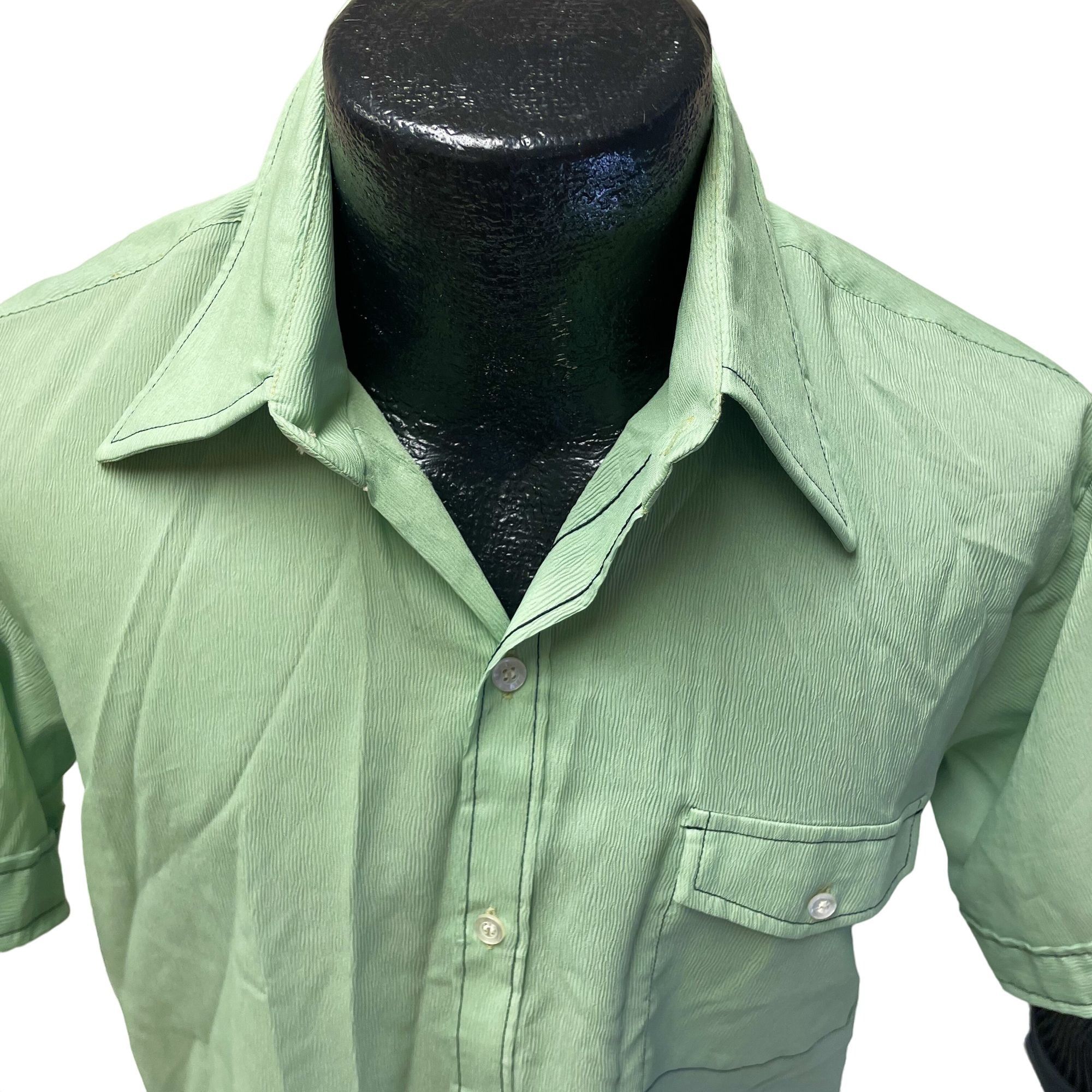Other NOS Vtg Parliament Green MoD Butterfly Collar CRINKLE Shirt Size US M / EU 48-50 / 2 - 2 Thumbnail