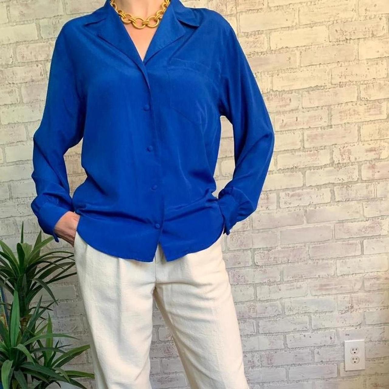 Other Vintage Cobalt Blue Button Down Shirt Blouse 90s Collared Size S / US 4 / IT 40 - 1 Thumbnail