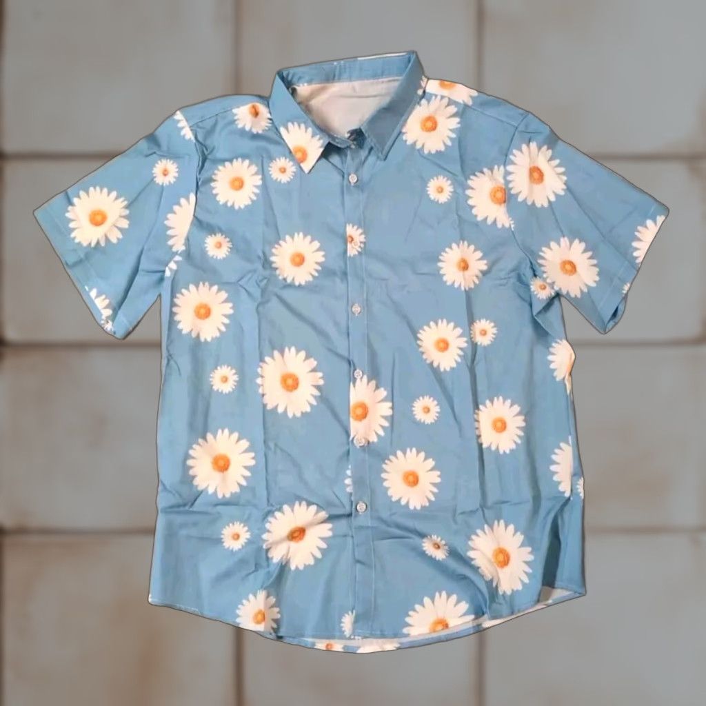 Vintage Hawaiian Shirt Blue Floral XL Button-Up Mens Short Sleeve Embroidered Collared Knit Polyester All Seasons Casual Classic Theme Vintage No Size US XL / EU 56 / 4 - 1 Thumbnail