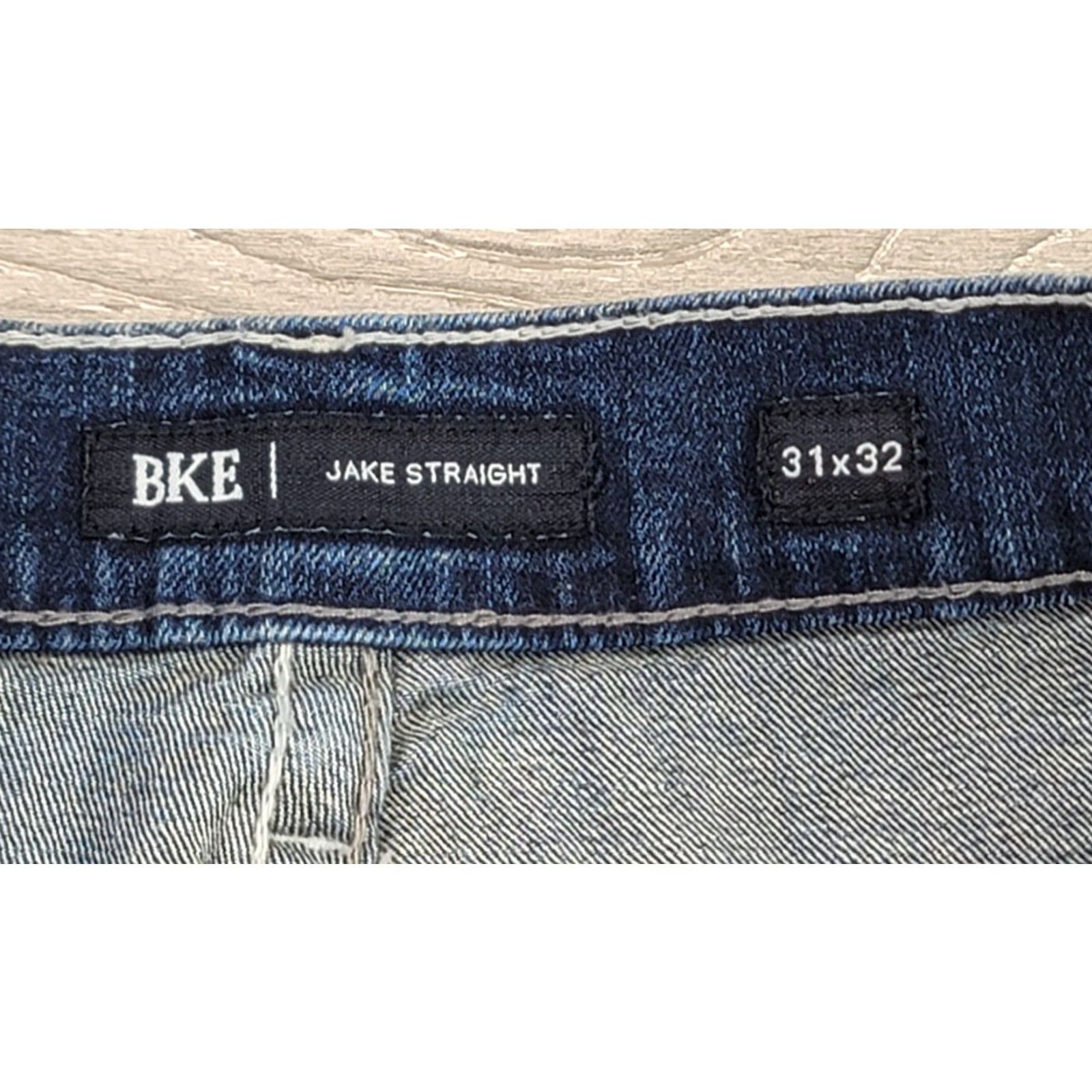 BKE BKE Jake Straight Jeans Men 31x27 Blue Denim Stretch Medium Wash Distressed Fade Regular Mens Size US 31 - 6 Thumbnail