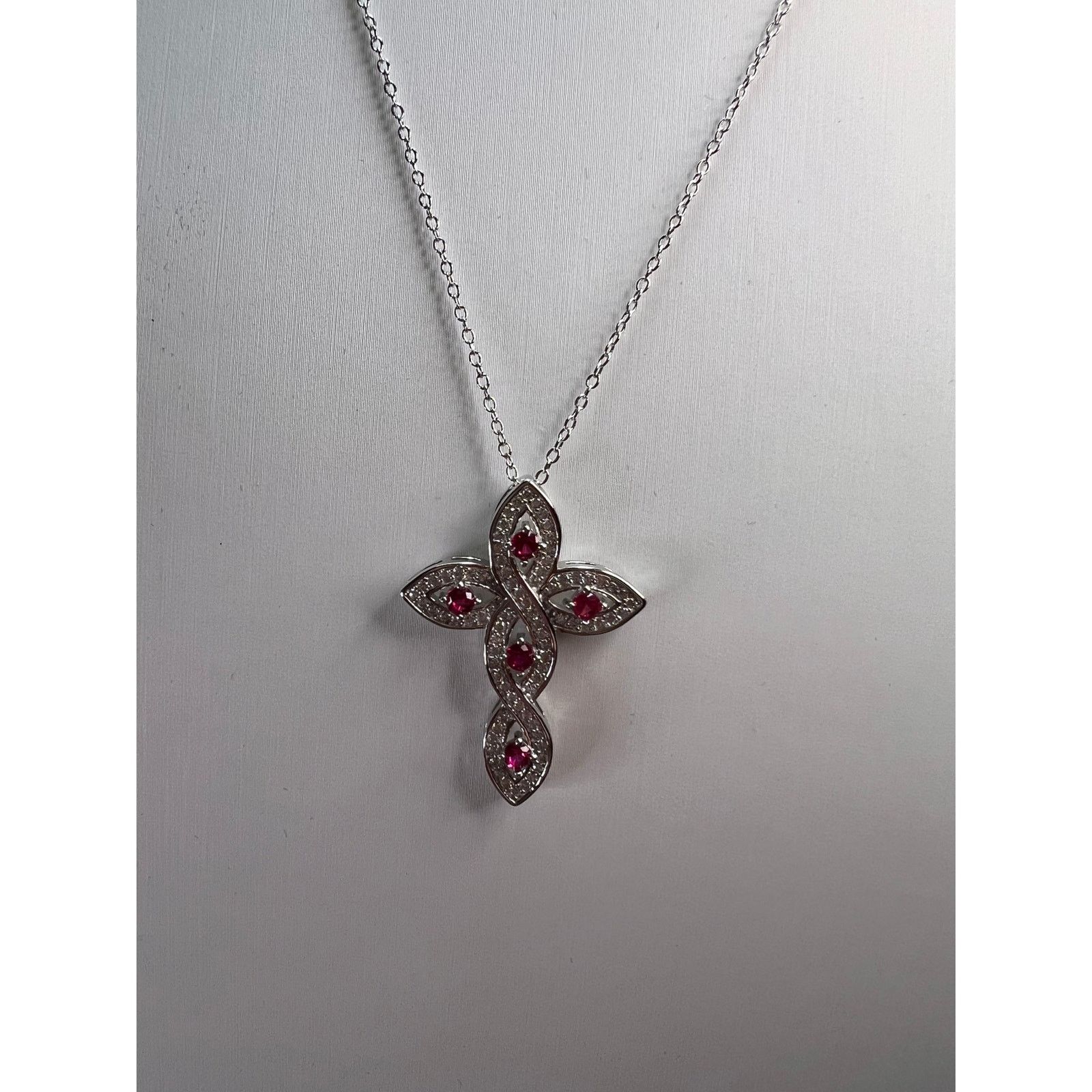 Other Lab ruby cross pendant necklace in rhodium over sterling Size ONE SIZE - 5 Thumbnail