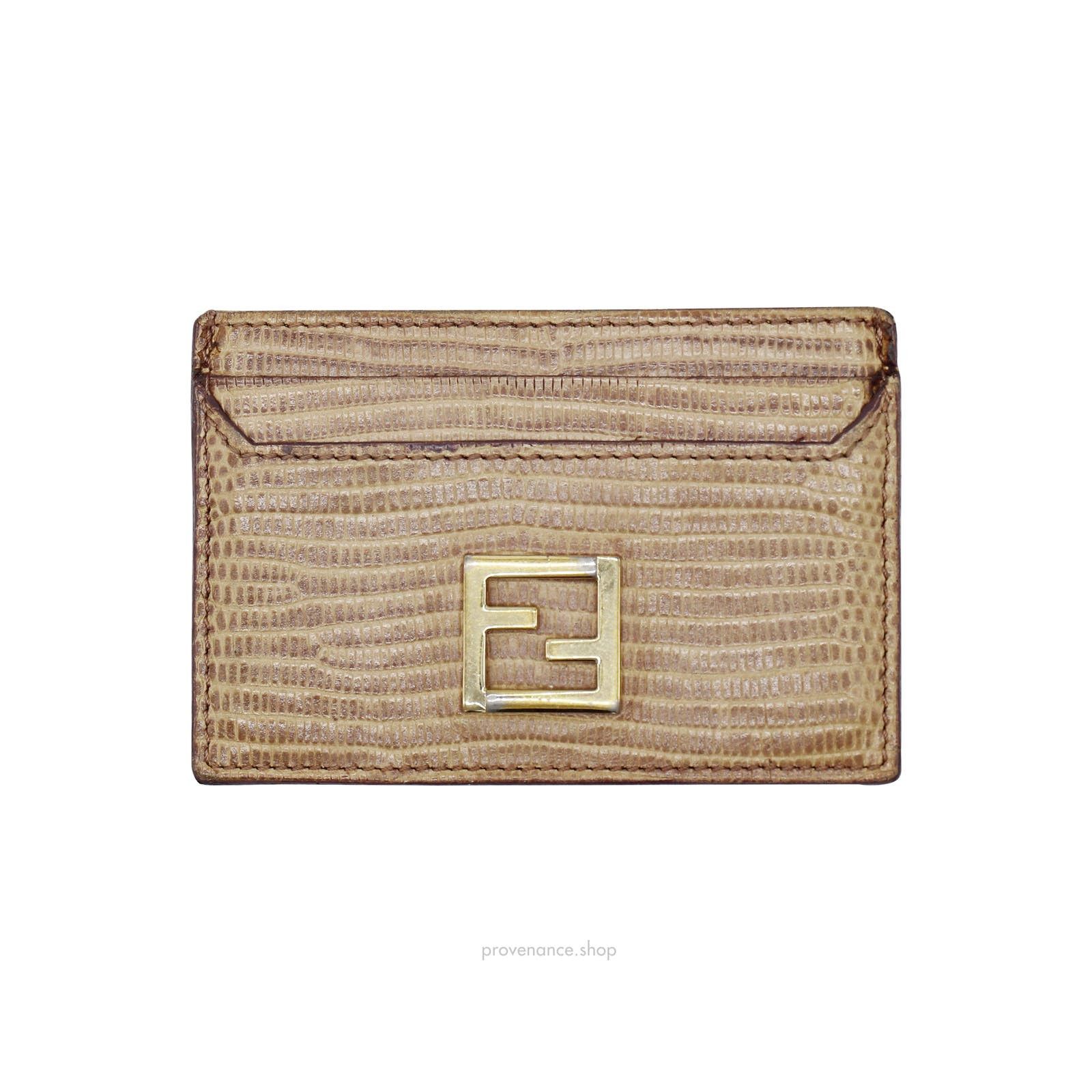 image of Fendi Ff Card Holder - Lizard in Tan, Men's