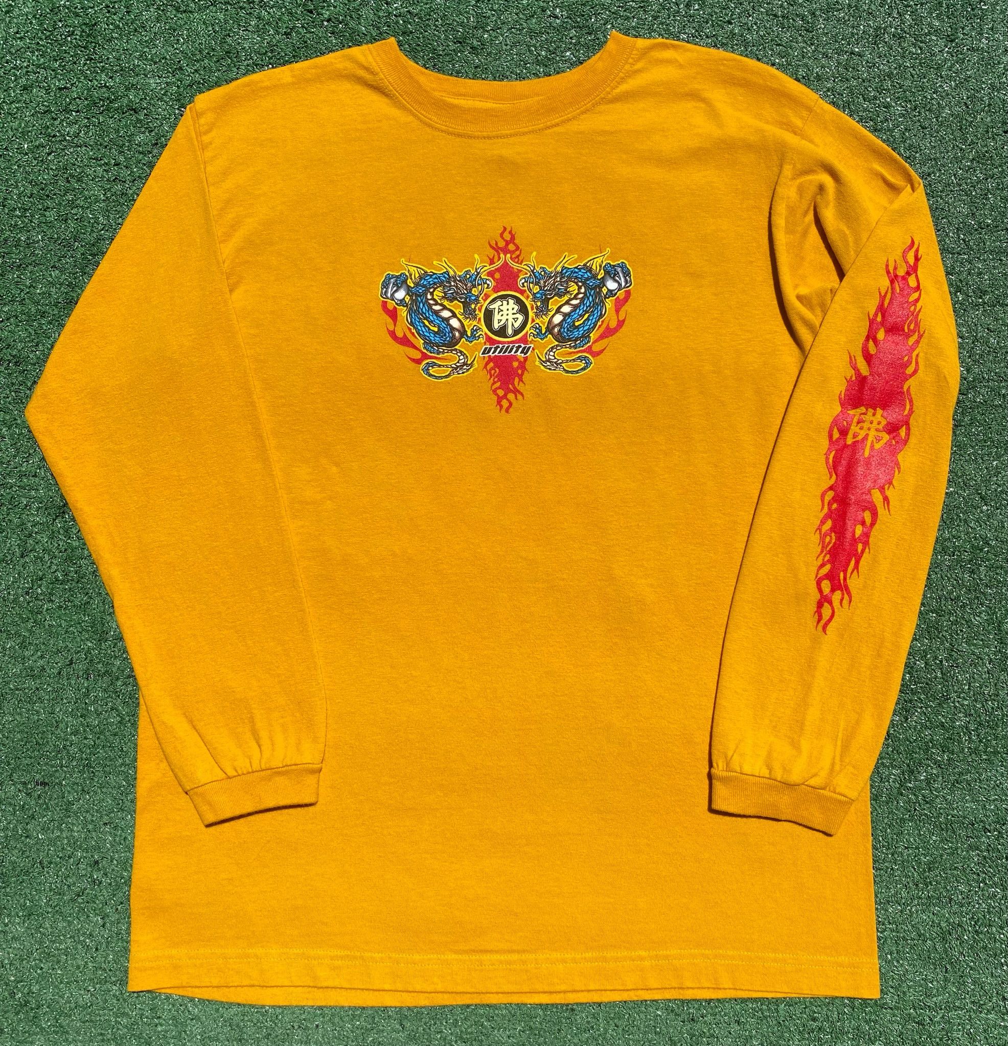 Vintage 90’s Utility Dragon Flames Yellow Long Sleeve T Shirt Medium Size US M / EU 48-50 / 2 - 1 Thumbnail