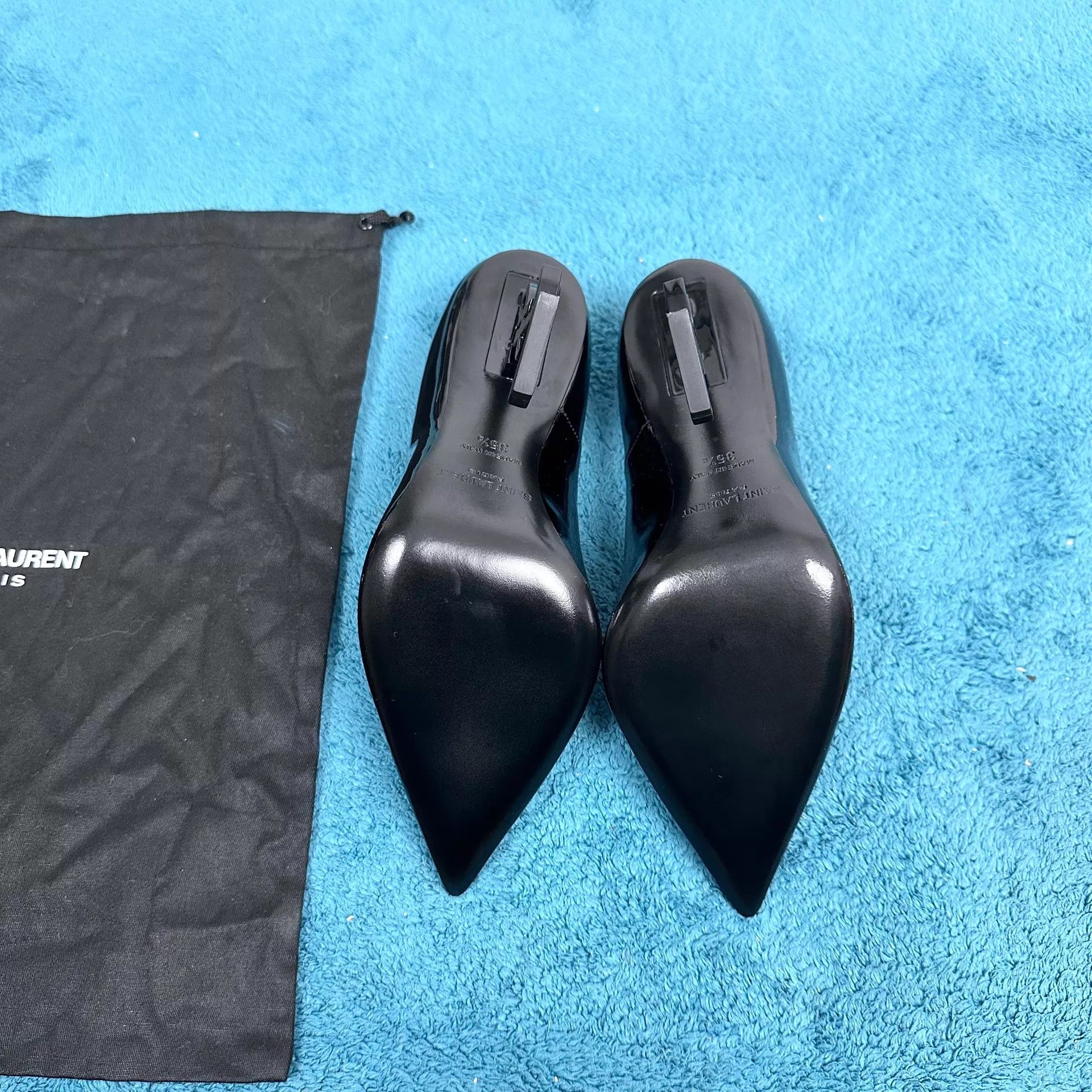 Saint Laurent Paris SLP Opyum Patent Pointed Toe Unique Black 35.5 LN Size US 5 / IT 35 - 5 Thumbnail