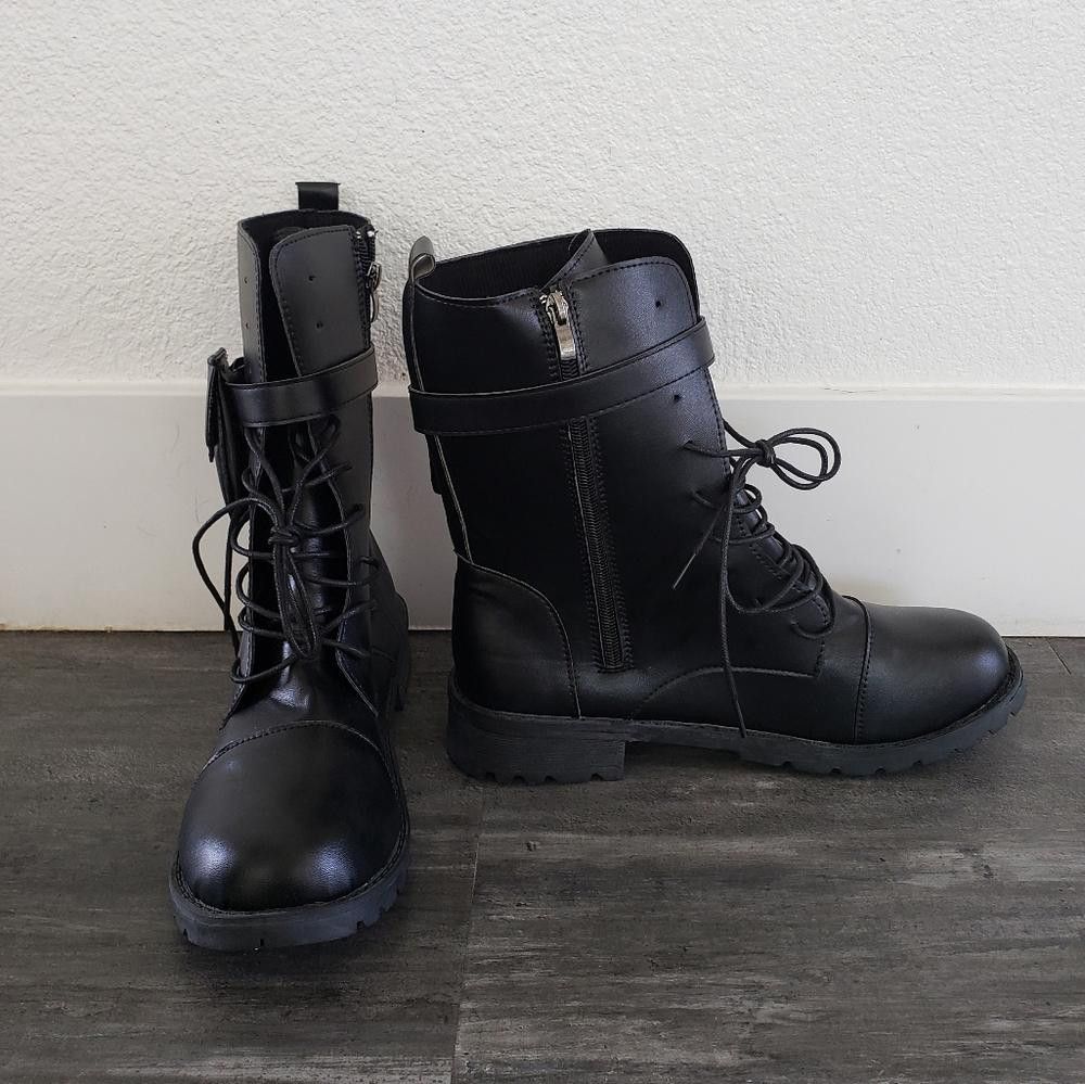 Designer Black Laced Up Pocket Detailed Military Boot Size US 9 / IT 39 - 3 Thumbnail