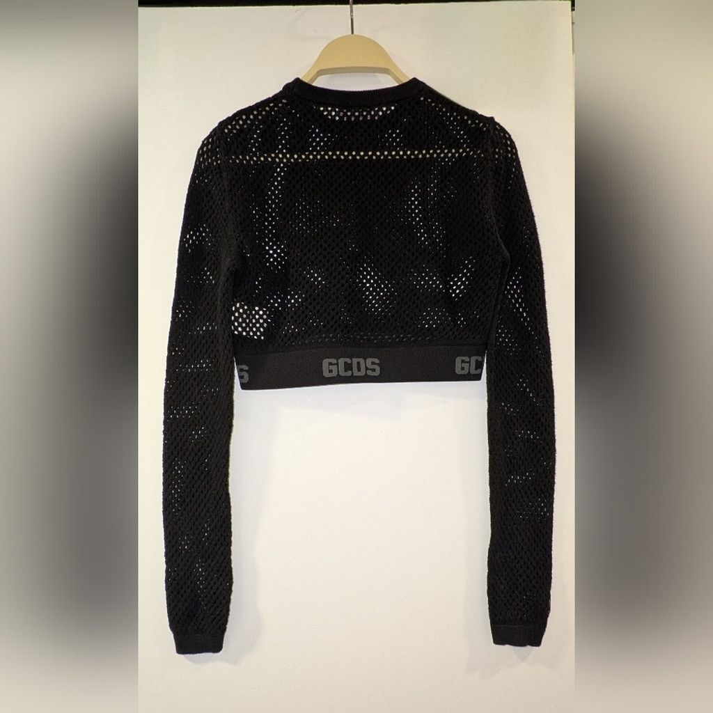 GCDS GCDS Black Mesh Crop Top with Branded Elastic Hem Size L / US 10 / IT 46 - 6 Thumbnail