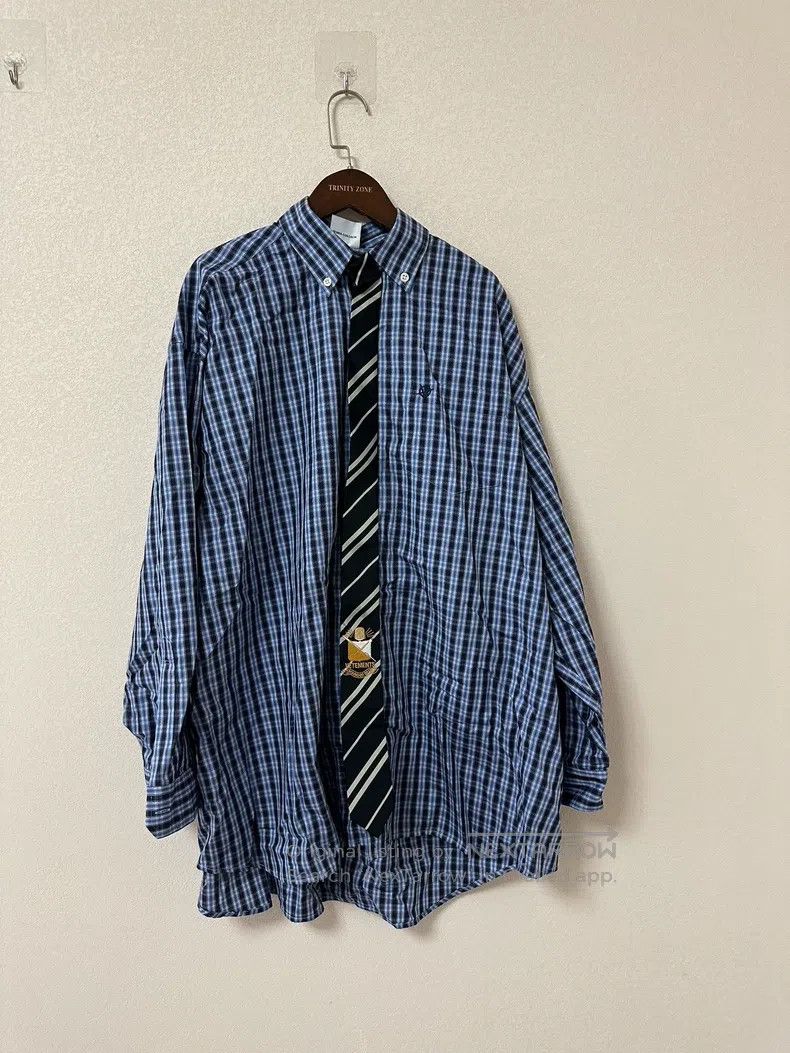 Vetements Blue Gingham Fake Tie Shirt