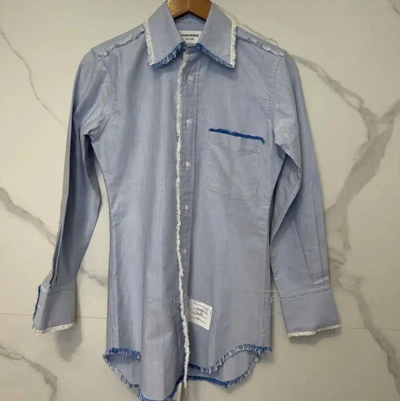 Thom Browne Light Blue Striped Long Sleeve Shirt .