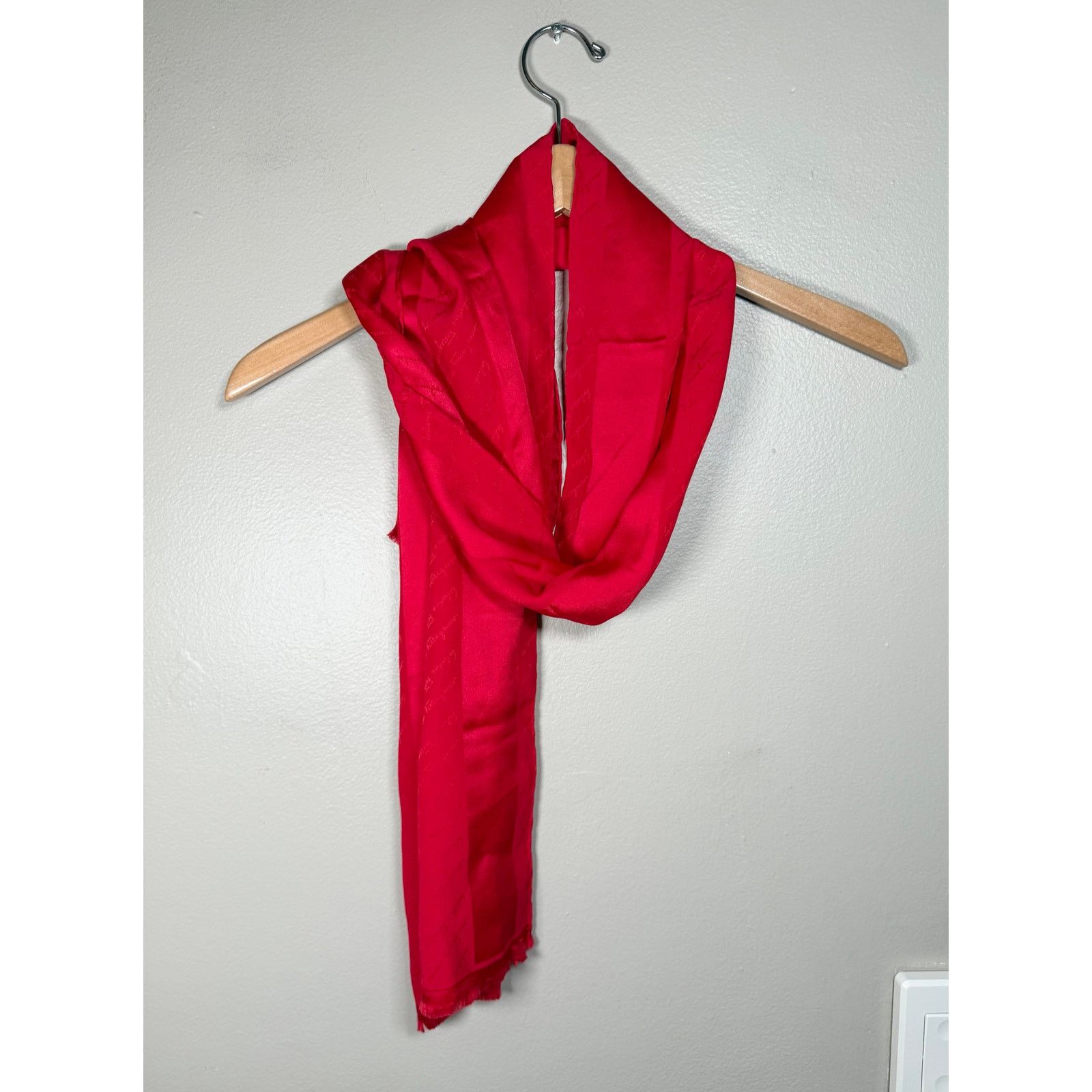 Salvatore Ferragamo Ferragamo Logo Embossed Red Silk Scarf Size ONE SIZE - 2 Thumbnail