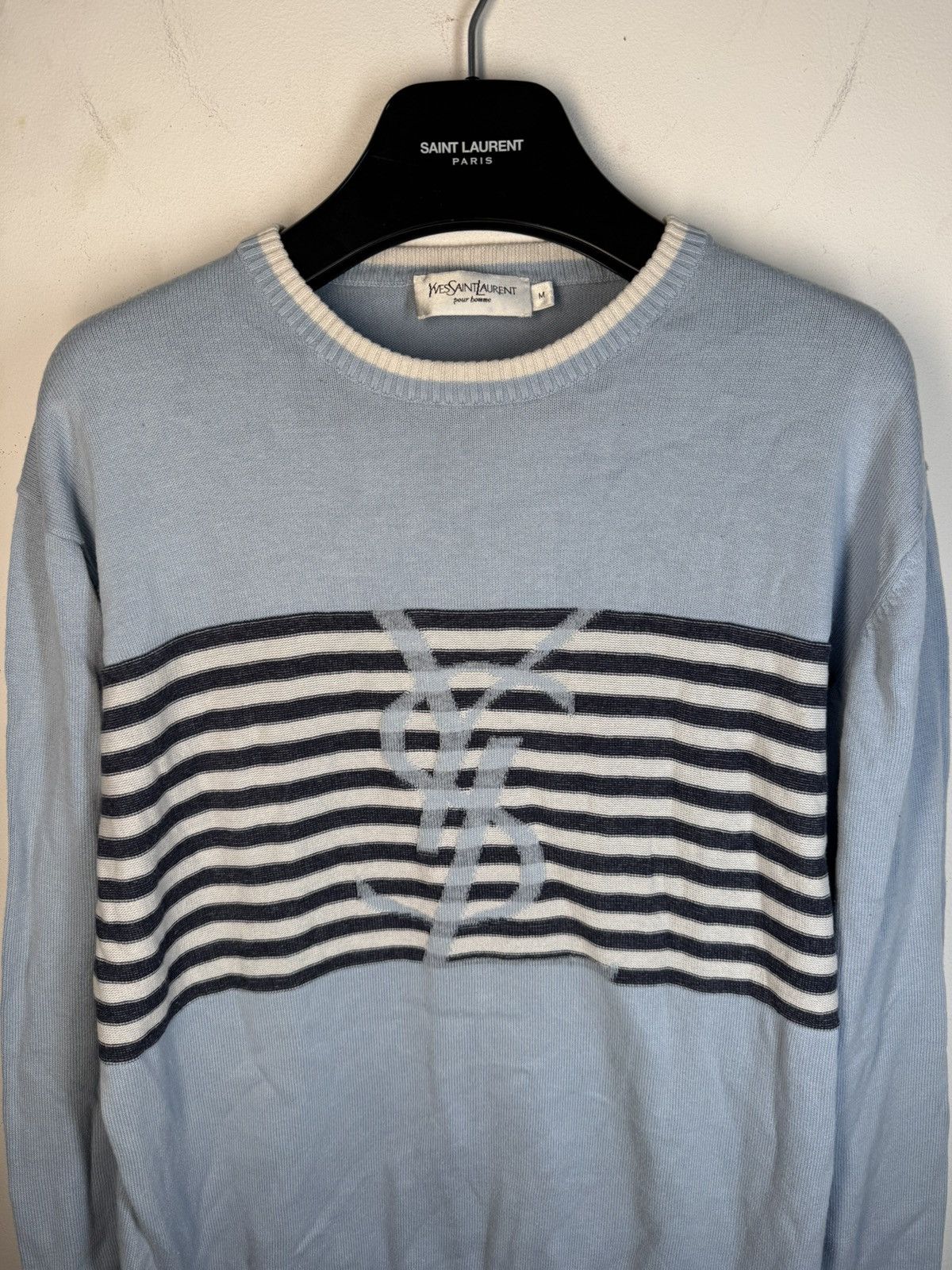Yves Saint Laurent Blue YSL Sweater Knit Light Big Logo Size US M / EU 48-50 / 2 - 4 Thumbnail
