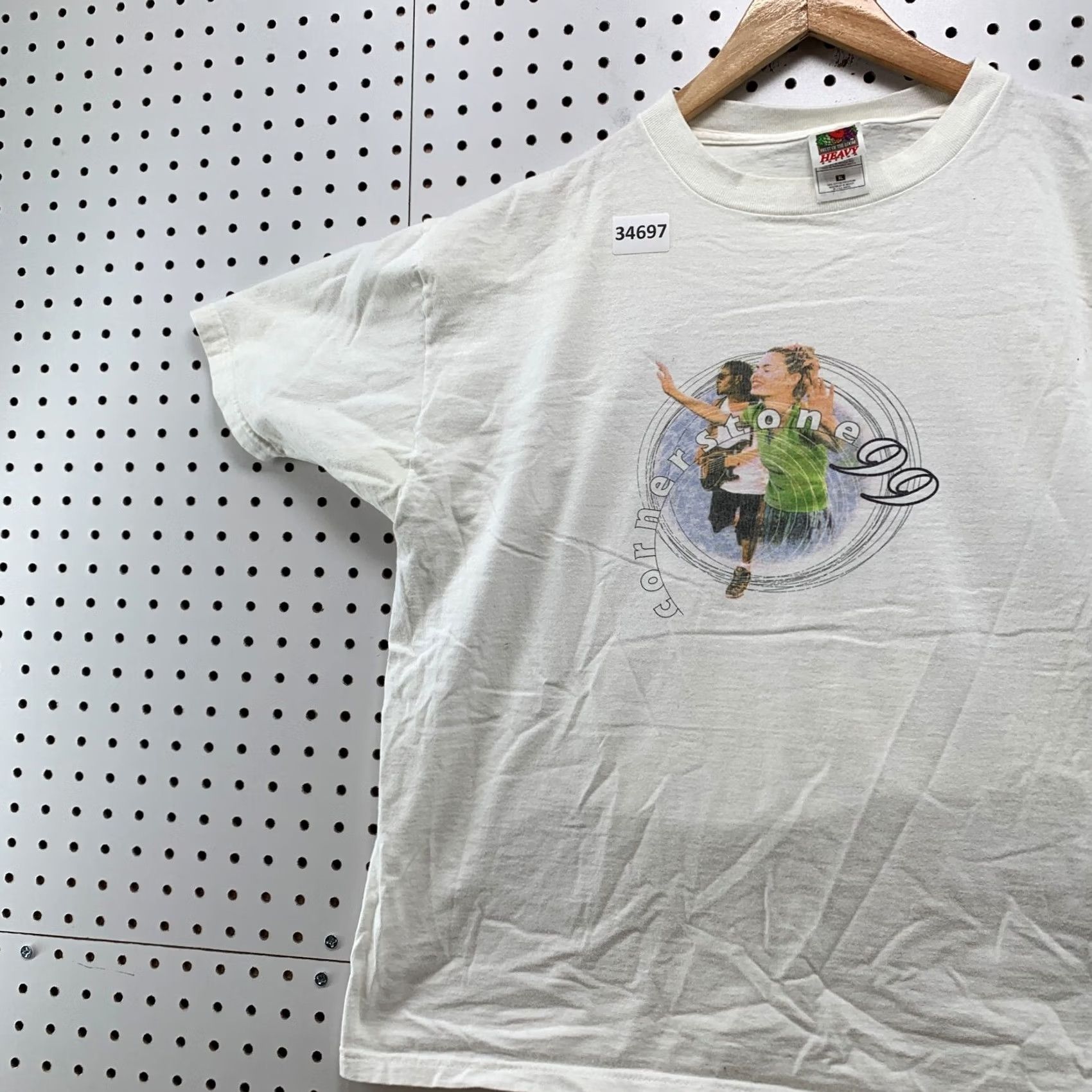 Fruit Of The Loom VINTAGE Cornerstone Shirt XL White Music Band 90s Short Sleeve 22.5x25.5 Mens Size US XL / EU 56 / 4 - 3 Thumbnail