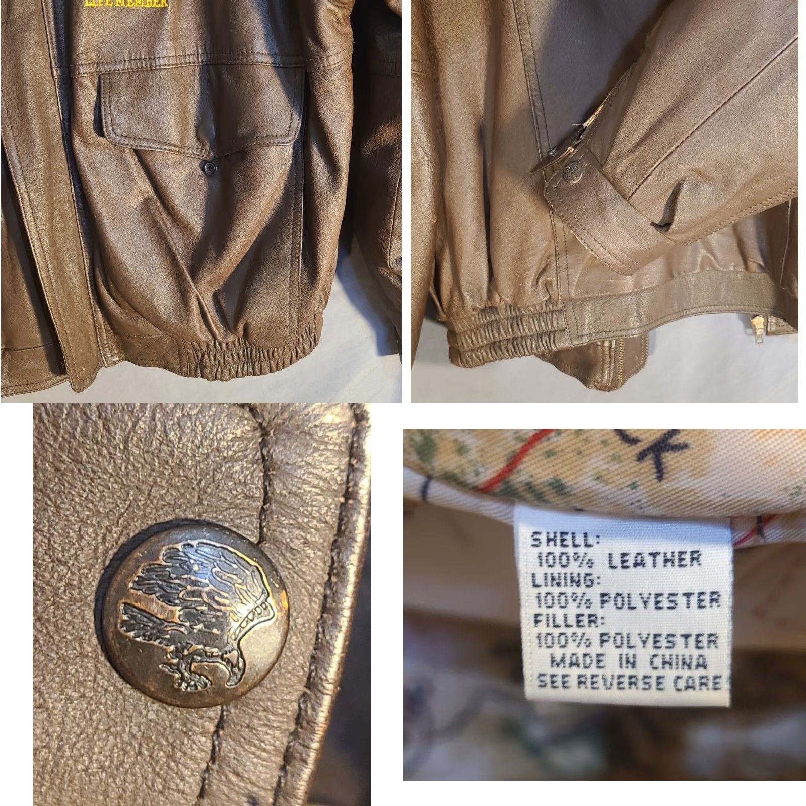 Vintage VINTAGE Life Members NORTH AMERICAN HUNTING CLUB Leather Bomber Jacket Brown Large L Mens Size US L / EU 52-54 / 3 - 8 Thumbnail