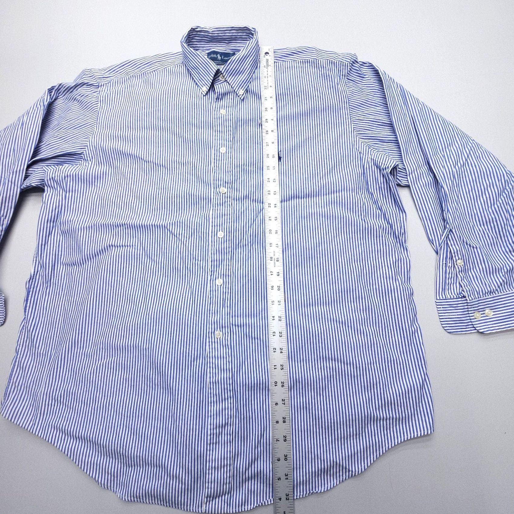 Ralph Lauren VINTAGE Ralph Lauren Yarmouth Button-Down Shirt 17.5 34/35 Pinpoint Oxford Striped Blue Mens Dress Shirt Size US XXL / EU 58 / 5 - 7 Thumbnail