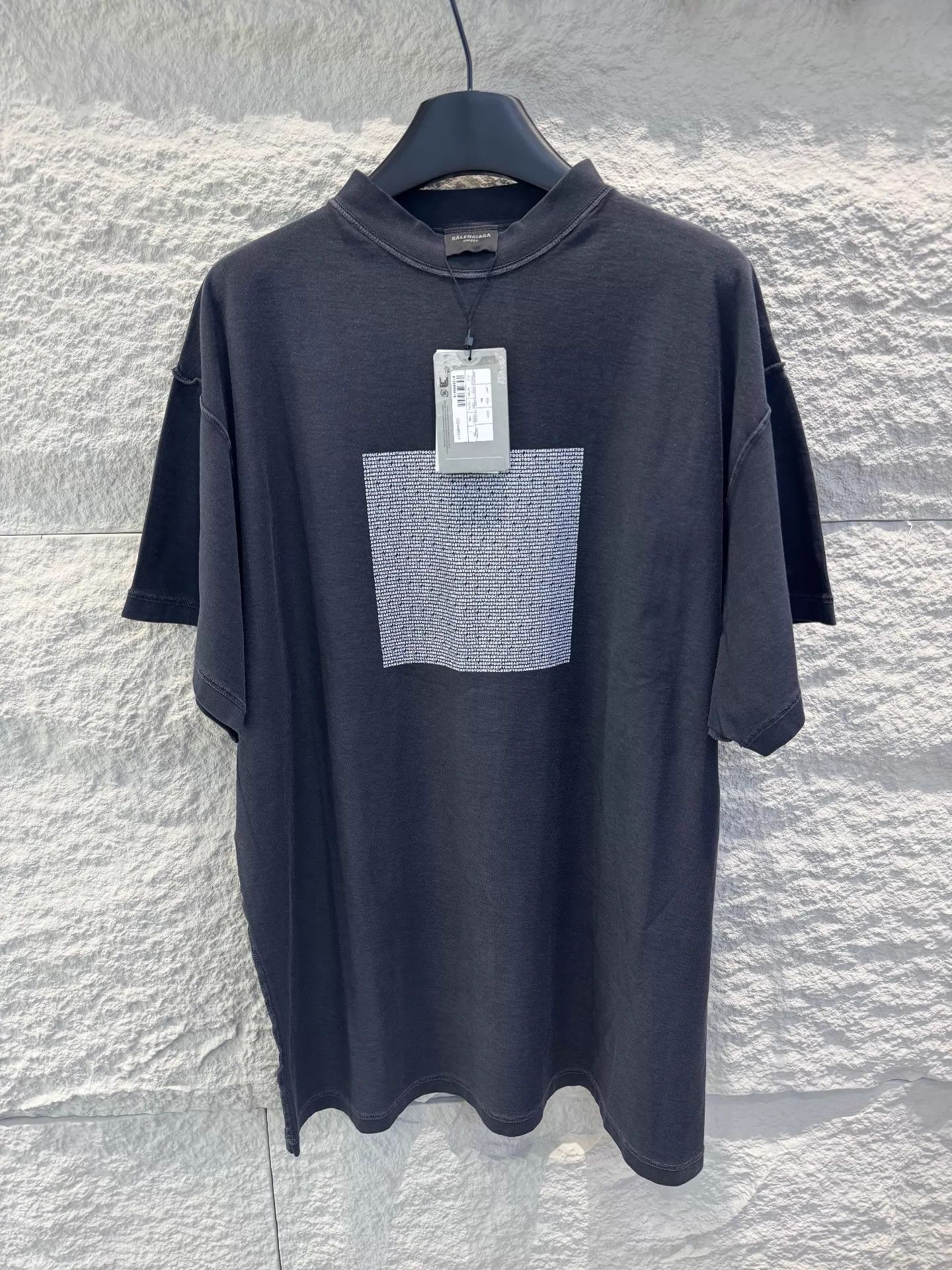 Balenciaga Balenciaga 24ss IO Box Mosaic Distressed Text Black Tee S1 Size US S / EU 44-46 / 1 - 1 Thumbnail