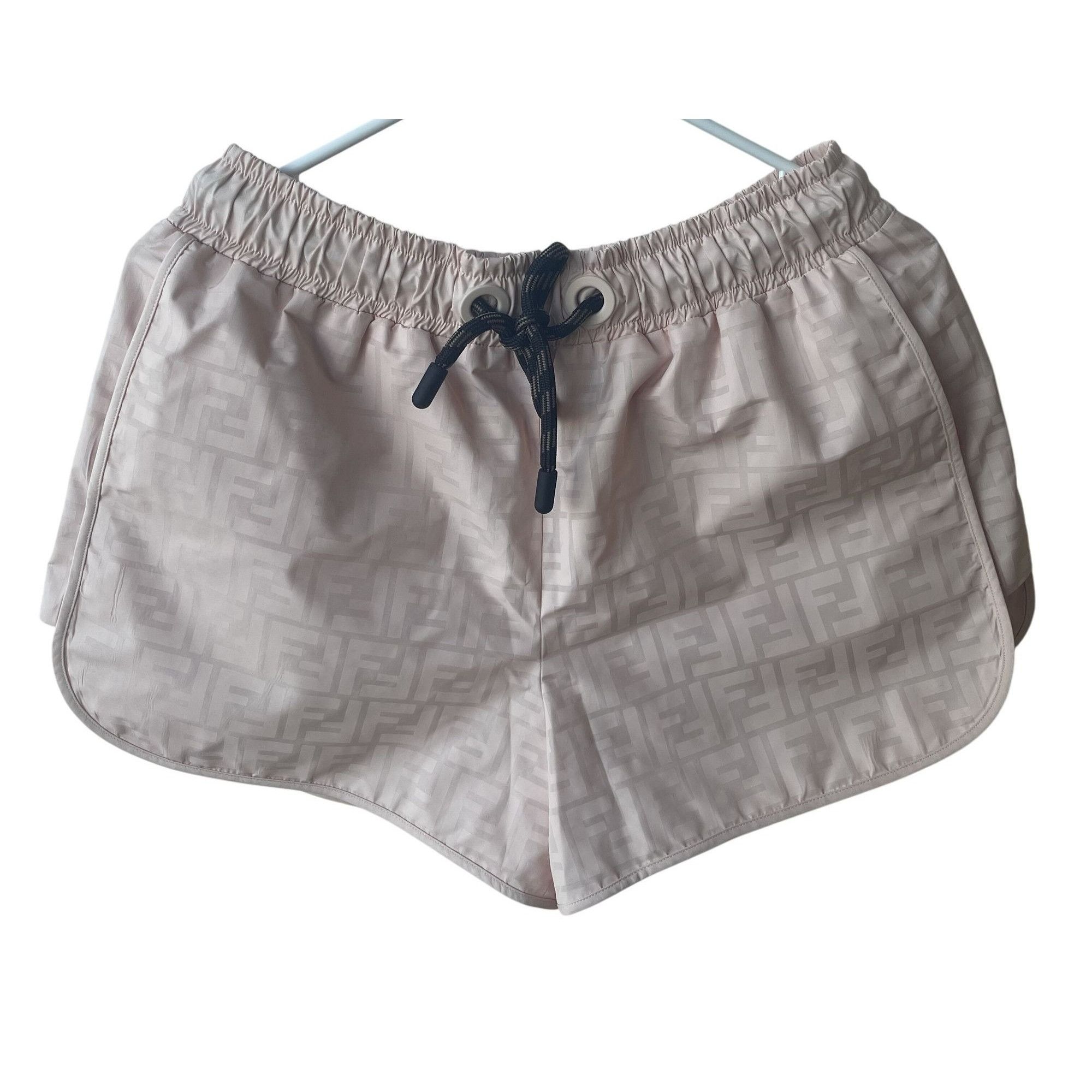 Fendi Fendi Womens Beige Monogram Nylon Drawstring Shorts With Ela Size 40" / US 18 - 1 Thumbnail