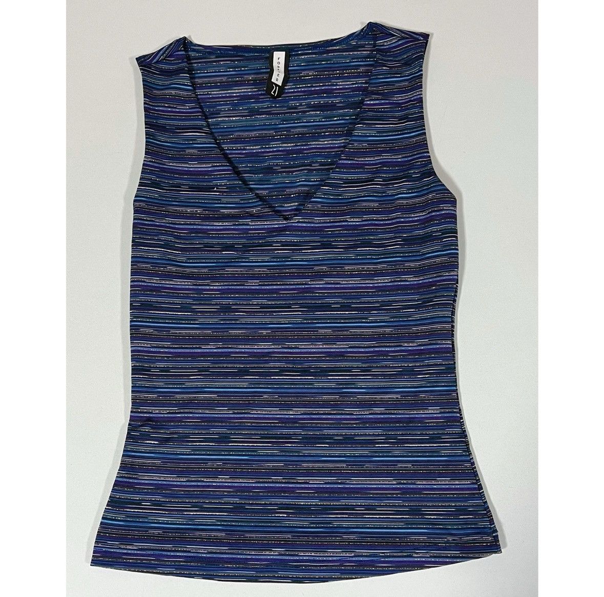 Vintage Blue Metallic Striped V-Neck Tank Top Shirt Blouse Size S 💙✨ Size S / US 4 / IT 40 - 2 Thumbnail