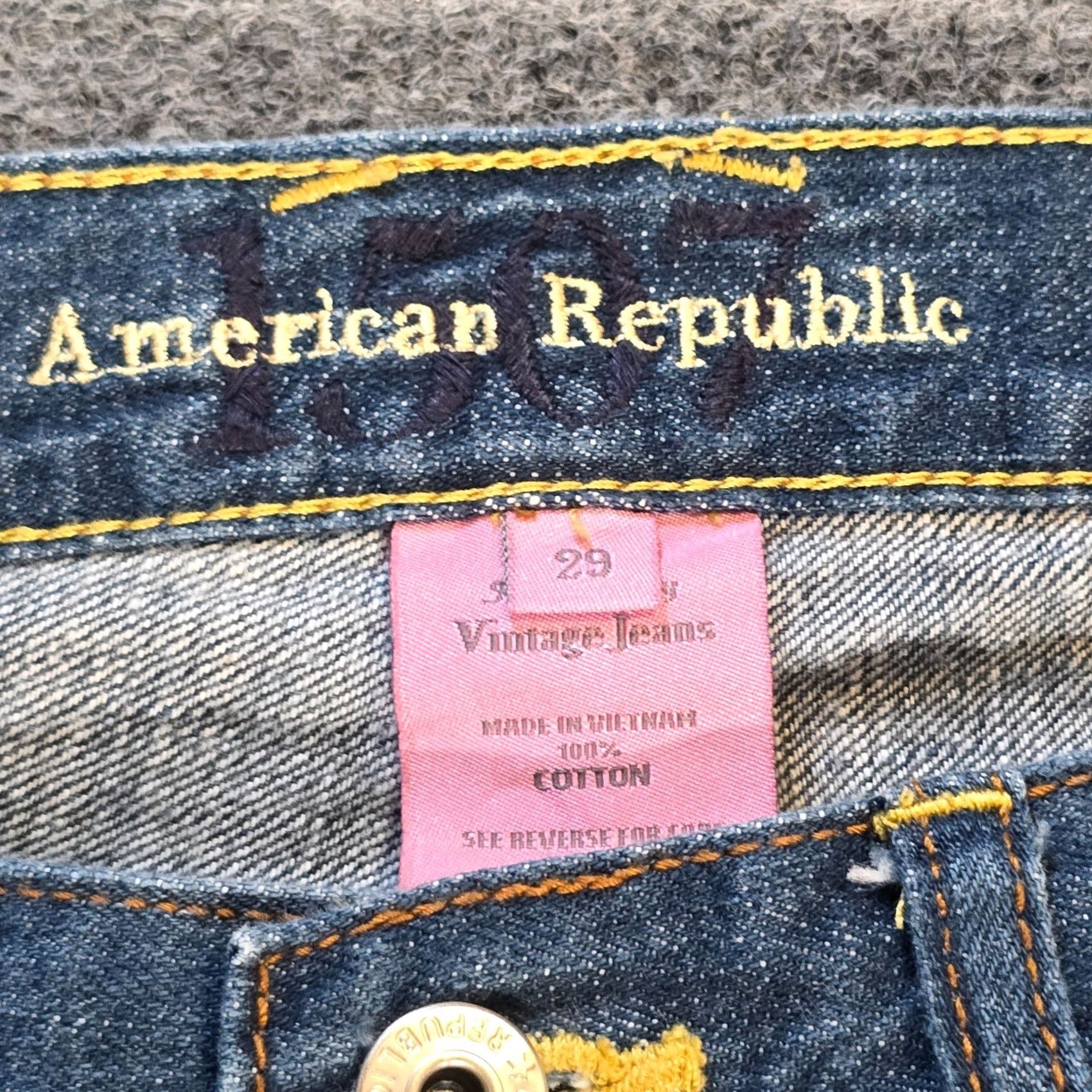 Vintage VINTAGE American Republic Jeans Women Size 29 Blue Flare Embroidery Low Rise Capsule Y2K Size 29" - 5 Thumbnail