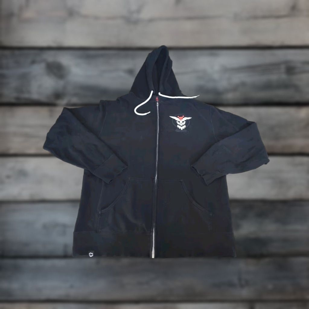 Gnar Full Zip Hoodie Riot Games League of Legends Black L men Zip Hoodie Full Zip Riot Games Gnar Used Faded Graphic Print