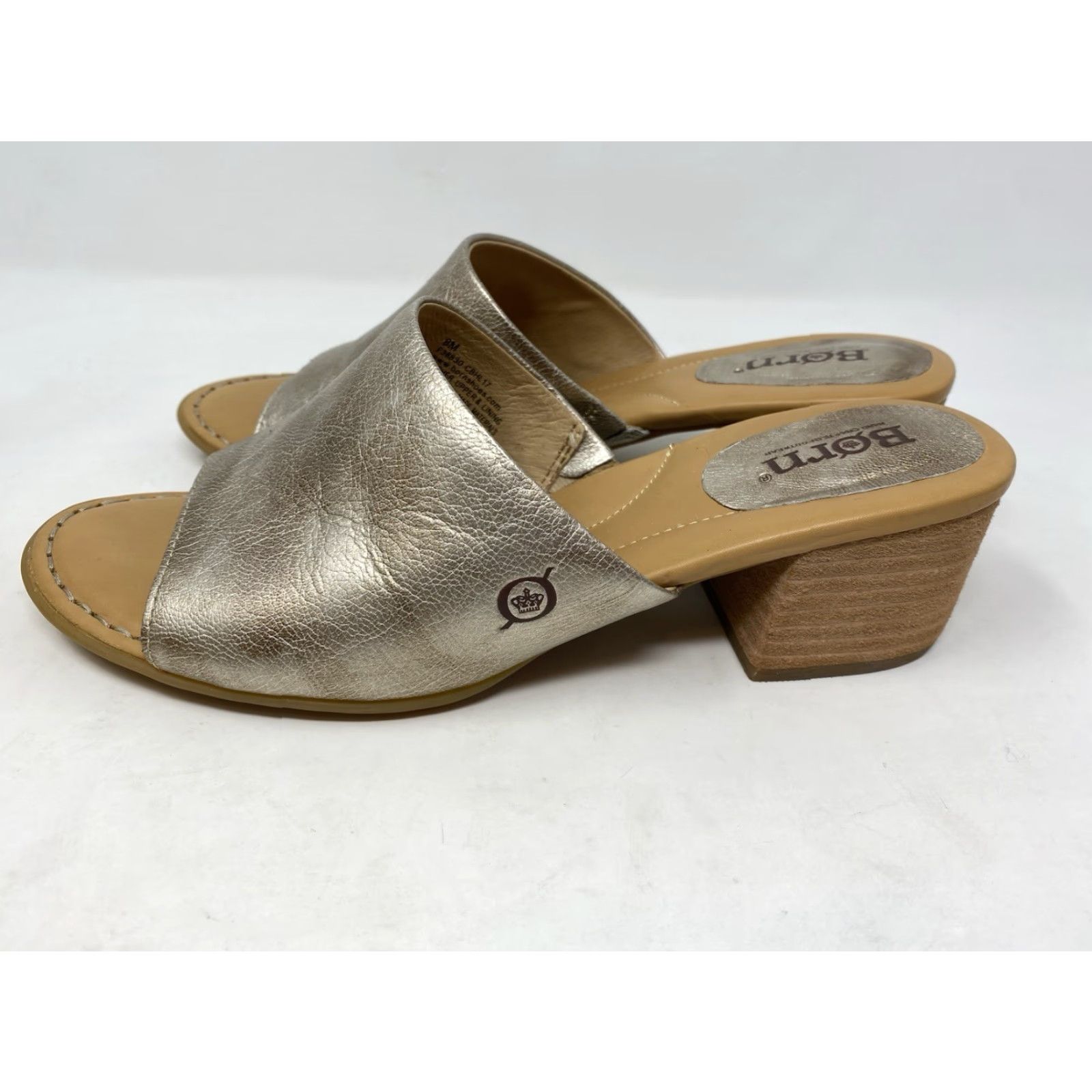 Born VINTAGE? No — Born Leather Sandal Womens Sz 8 39 Comfort Slip On Mule Block Heel Metallic Gold Sandal Gold Leather Slip-On Women’s Casual Size US 8 / IT 38 - 4 Thumbnail