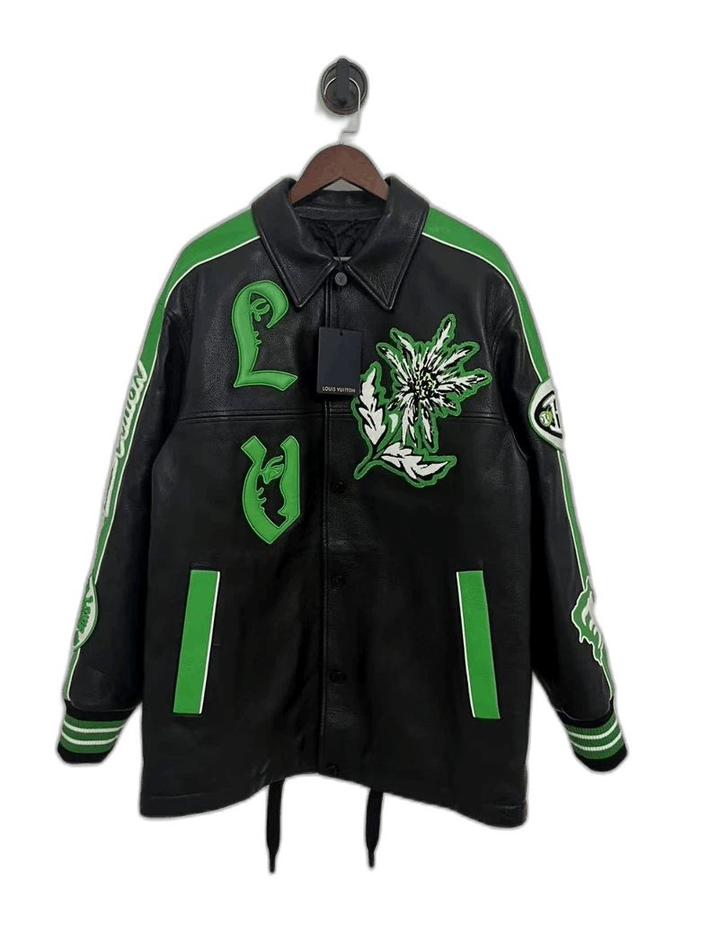 Louis Vuitton Louis Vuitton Black Green Floral Leather Jacket Size US L / EU 52-54 / 3 - 1 Thumbnail