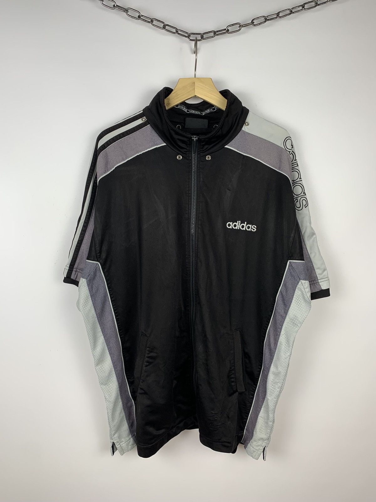90s Vintage adidas track jacket Y2K 短丈 Adidas Vintage 90's Track Jacket Black & Blue White Stripes
