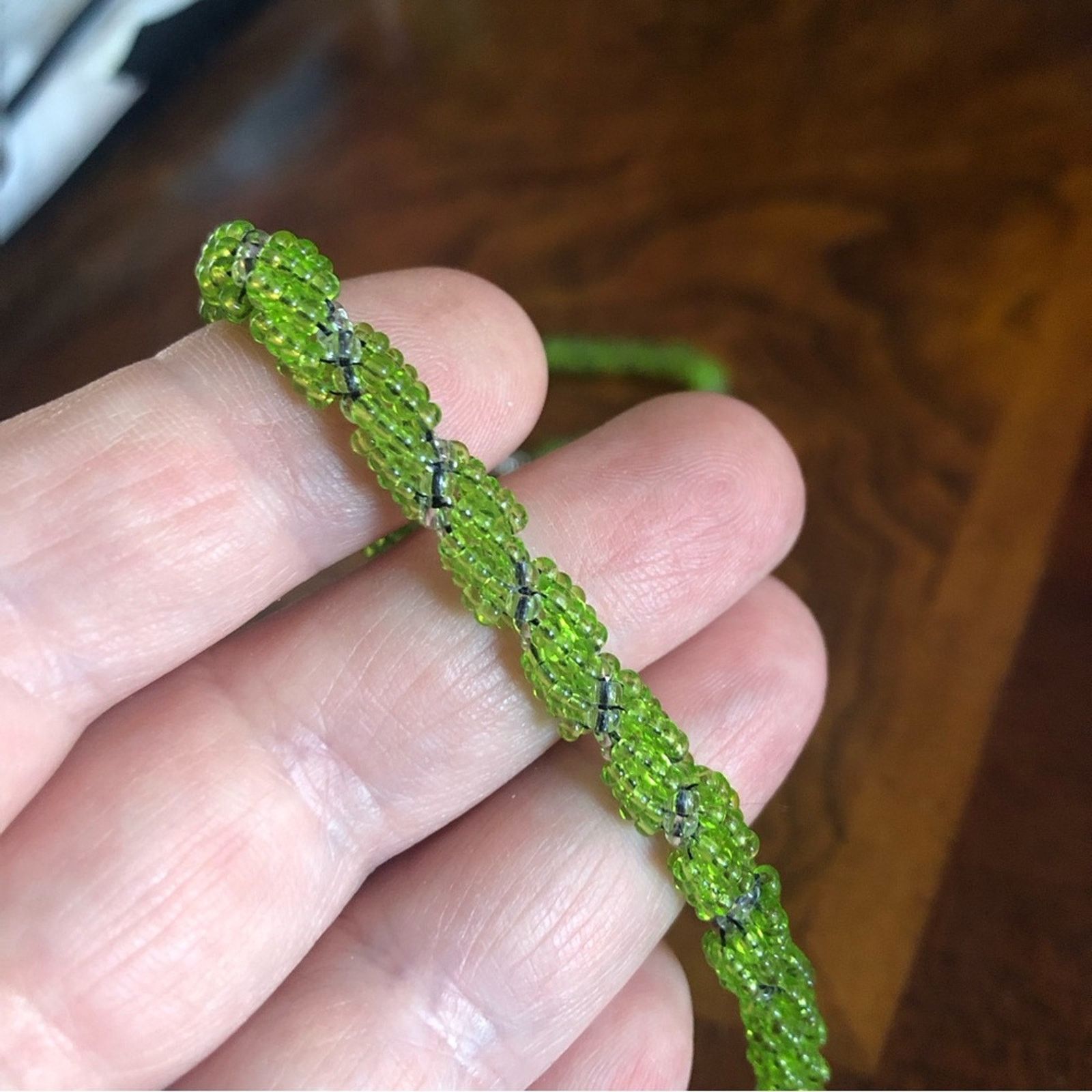 Handmade Handmade braided green seed bead necklace and bracelet set Size ONE SIZE - 4 Thumbnail