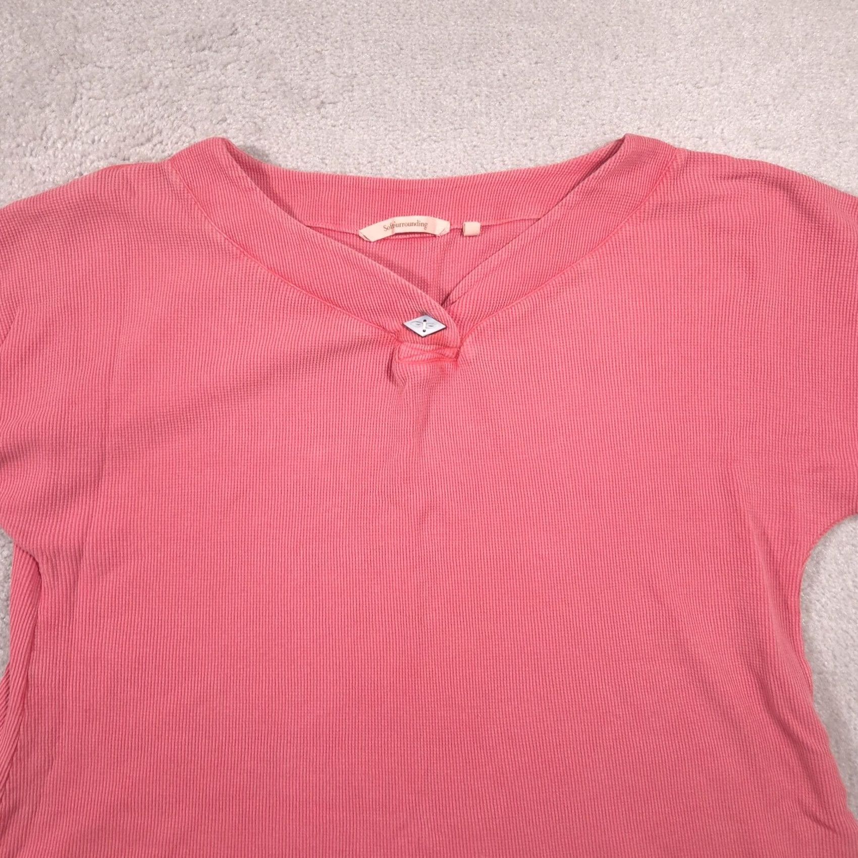 Soft Surroundings Soft Surroundings Shirt Womens L Pink V Neck Short Sleeve Button Knit Top Size L / US 10 / IT 46 - 4 Thumbnail