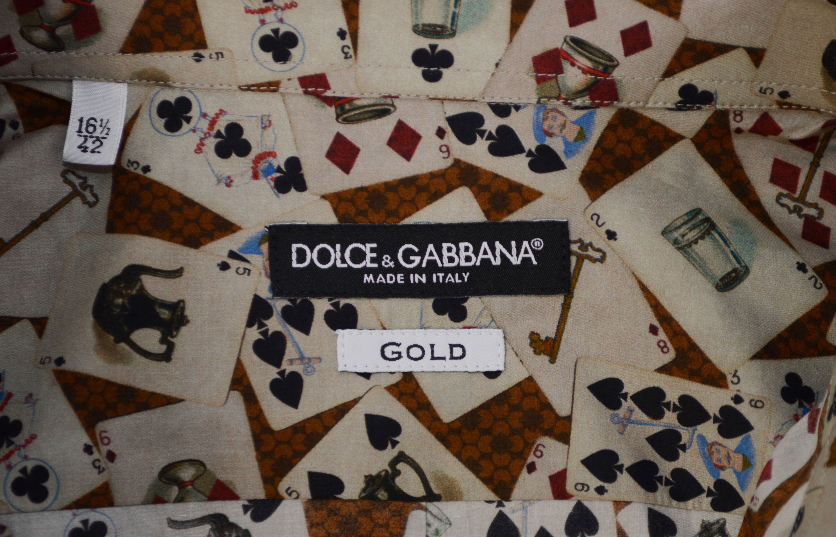 Dolce & Gabbana Men's Dolce & Gabbana Gold Dress Shirt 42 16.5 Cards Print Size US L / EU 52-54 / 3 - 7 Thumbnail