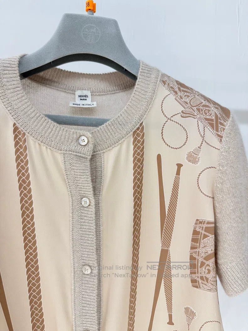 Hermes Hermes Silk Printed Cashmere Short Sleeve Cardigan Size M / US 6-8 / IT 42-44 - 3 Thumbnail