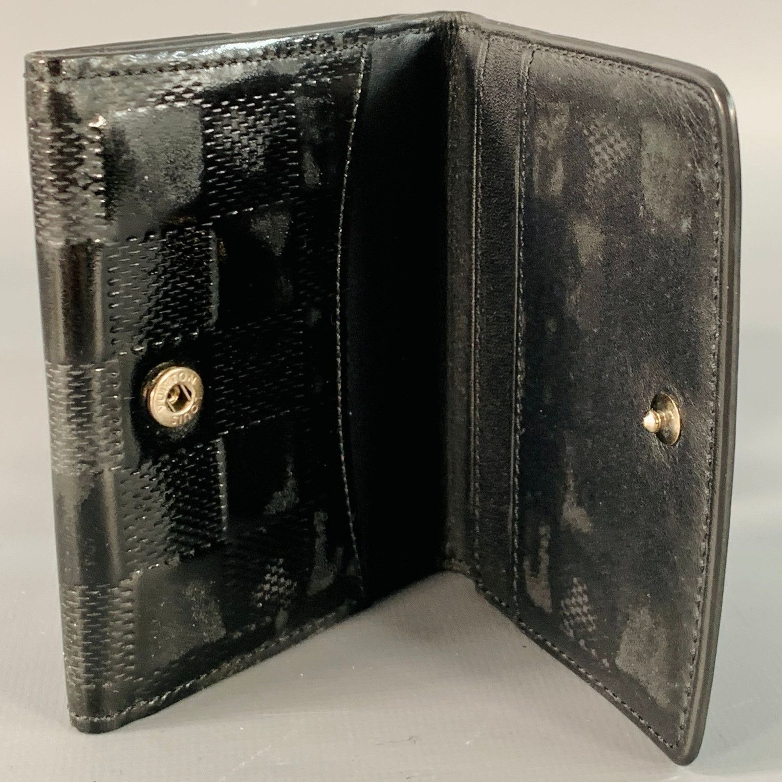 Louis Vuitton LOUIS VUITTON Black Damier Embossed Patent Leather Wallet Size ONE SIZE - 4 Thumbnail