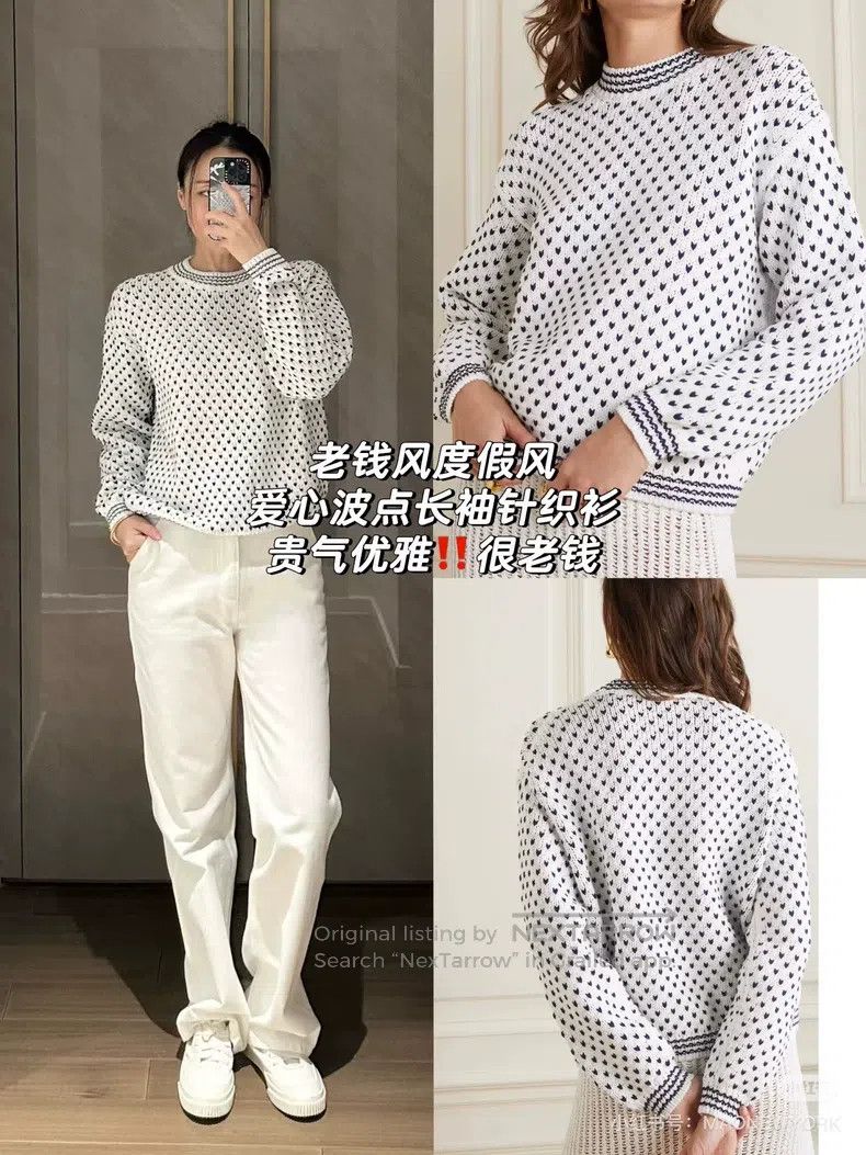 Loro Piana Loro Piana White round-neck heart-knit sweater Size M / US 6-8 / IT 42-44 - 5 Thumbnail