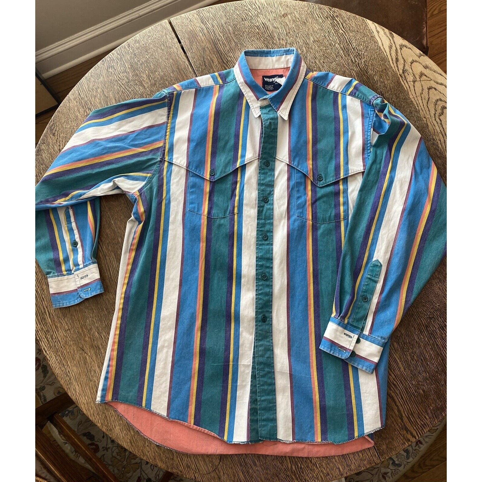 Wrangler Vintage Wrangler Brushpopper Shirt Mens X-Long Tails Western ...