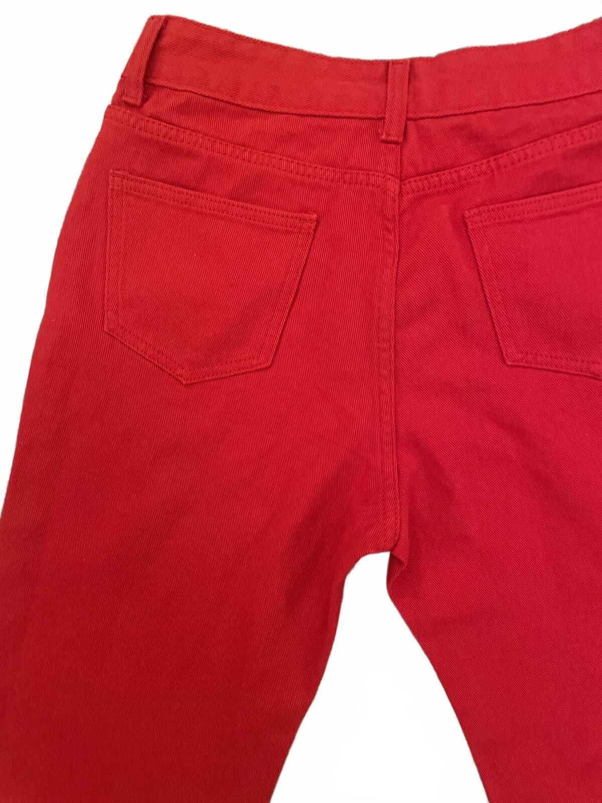 Cyderhouse Cider Wide Leg Jeans Women's Medium Frayed Hem Red Cotton Size 32" / US 10 / IT 46 - 6 Thumbnail